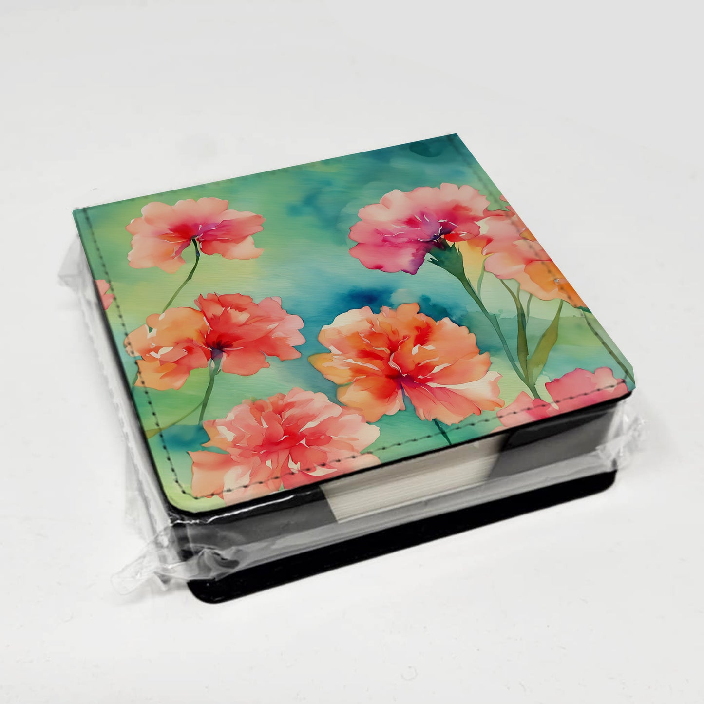 Carnations in Watercolor PU Leather Note Paper Holder
