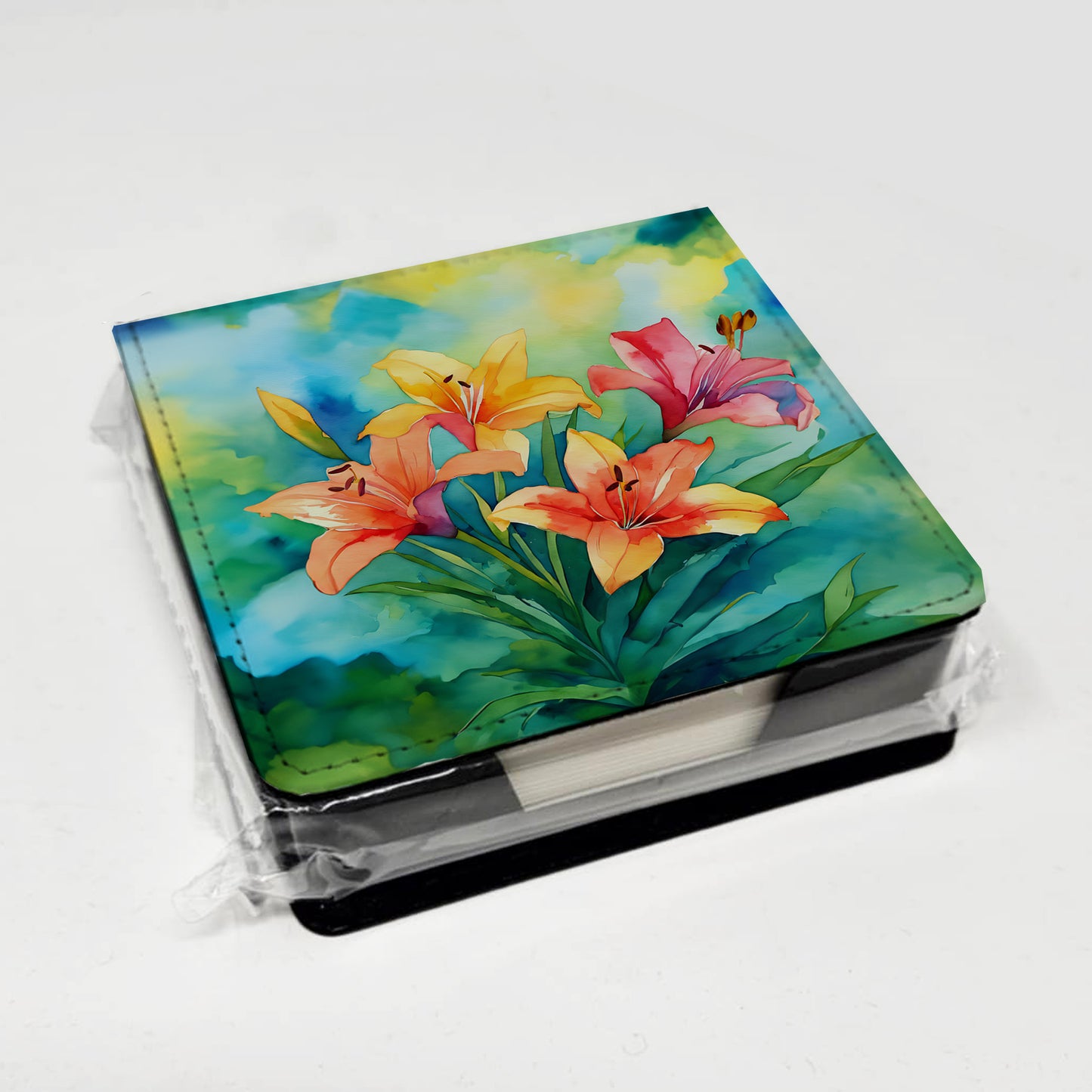 Lilies in Watercolor PU Leather Note Paper Holder