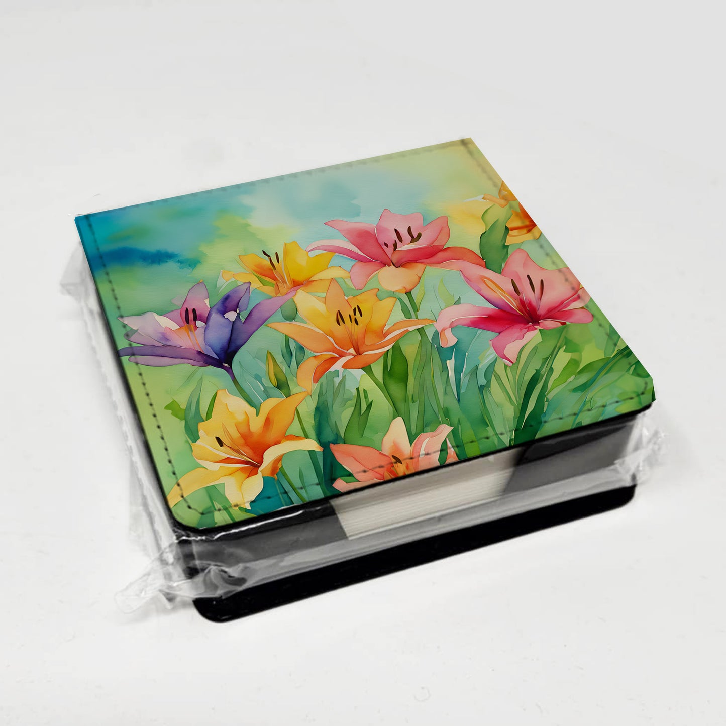 Lilies in Watercolor PU Leather Note Paper Holder