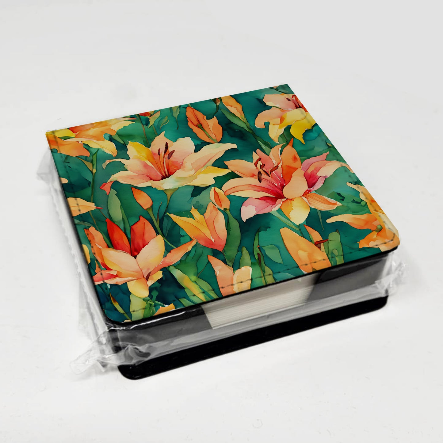 Lilies in Watercolor PU Leather Note Paper Holder