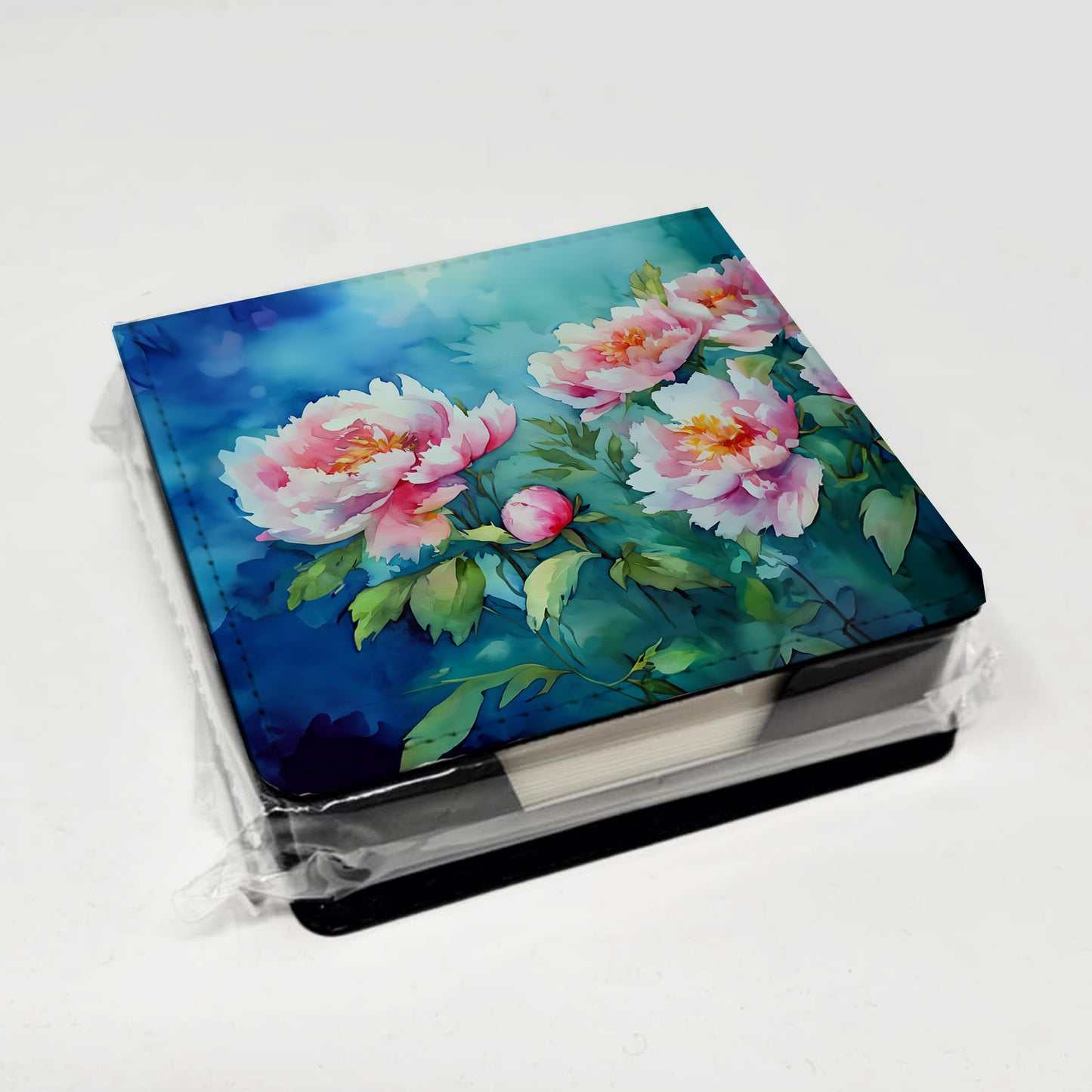 Peonies in Watercolor PU Leather Note Paper Holder