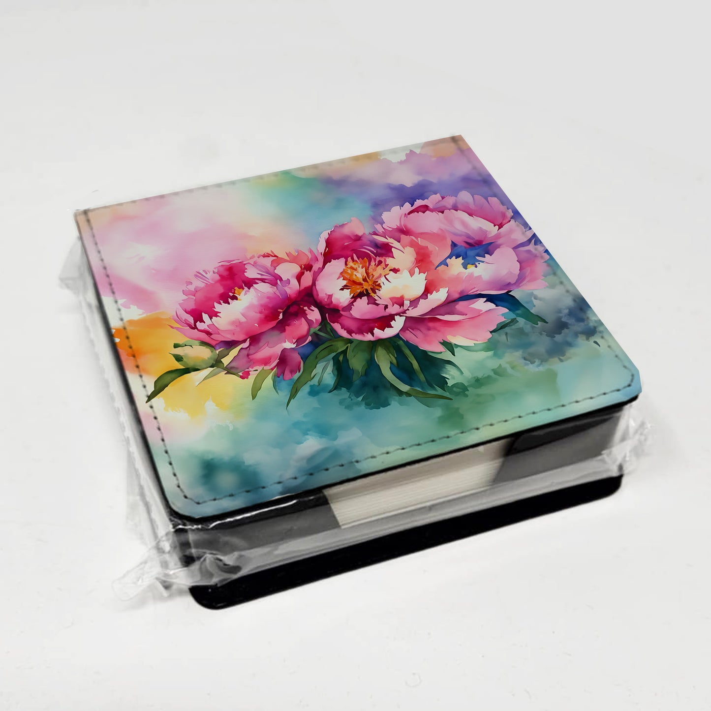 Peonies in Watercolor PU Leather Note Paper Holder