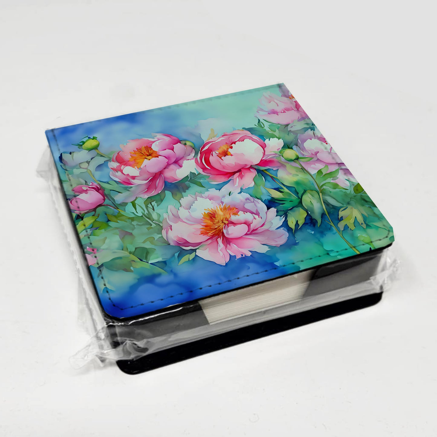 Peonies in Watercolor PU Leather Note Paper Holder