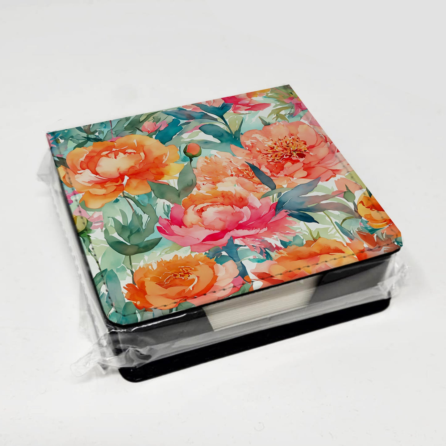Peonies in Watercolor PU Leather Note Paper Holder