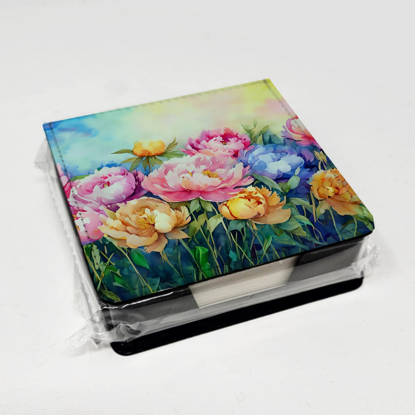 Peonies in Watercolor PU Leather Note Paper Holder