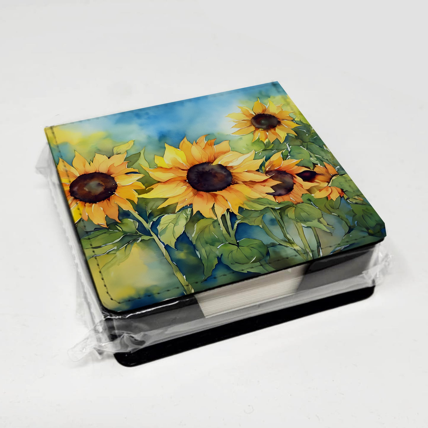 Sunflowers in Watercolor PU Leather Note Paper Holder