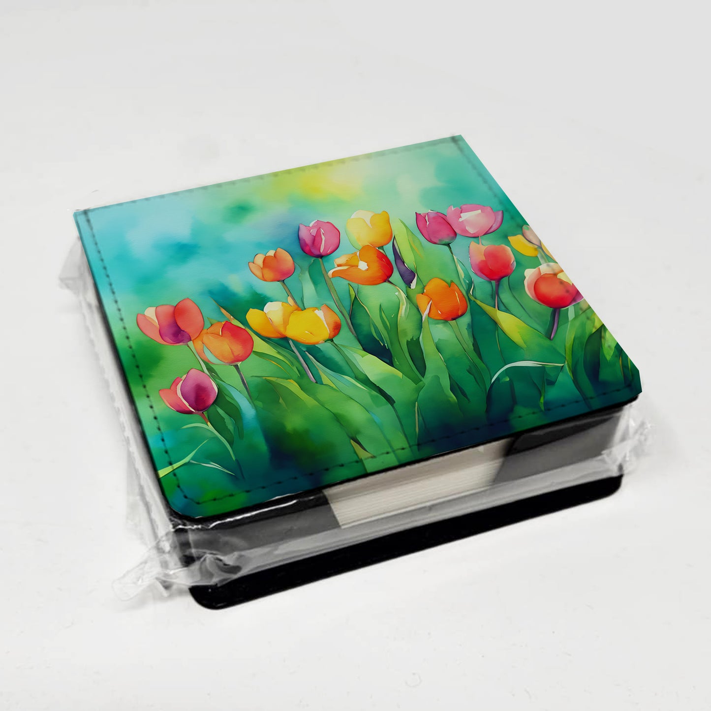 Tulips in Watercolor PU Leather Note Paper Holder