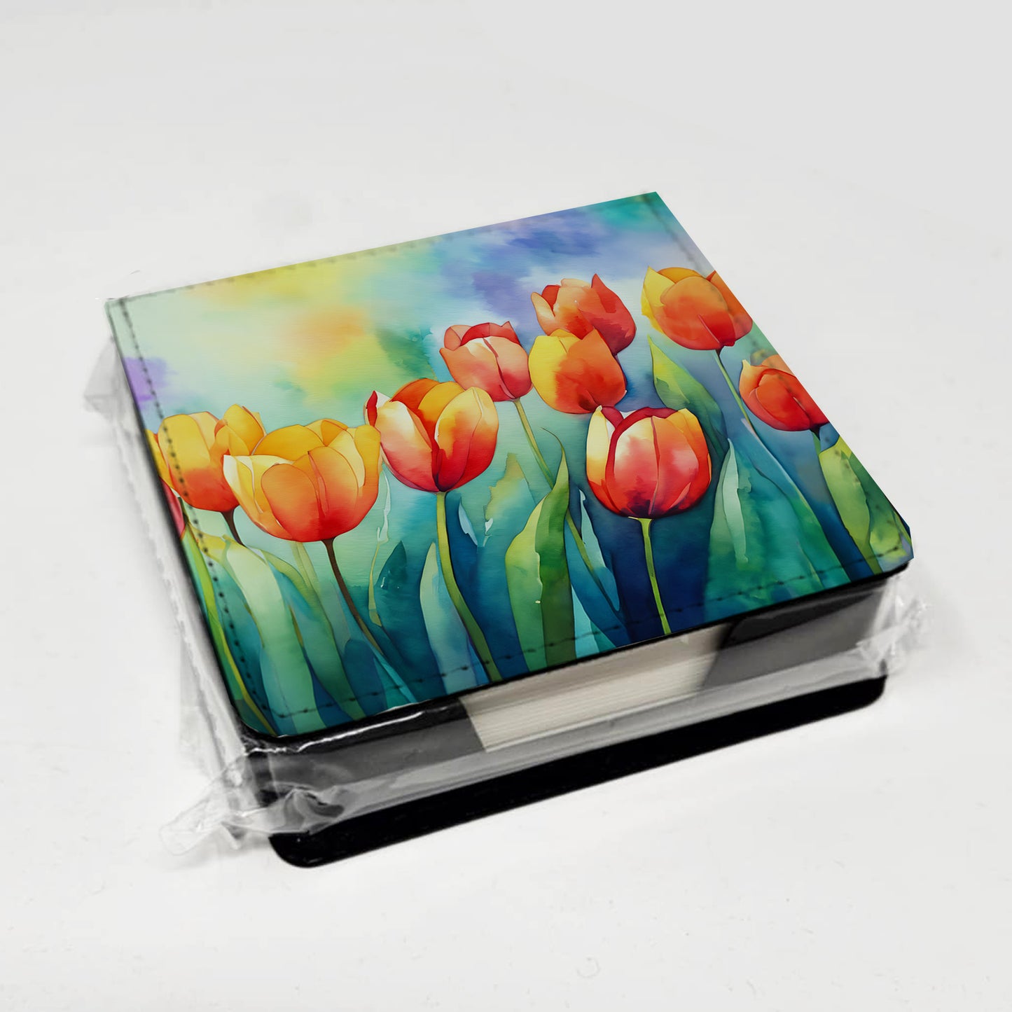 Tulips in Watercolor PU Leather Note Paper Holder