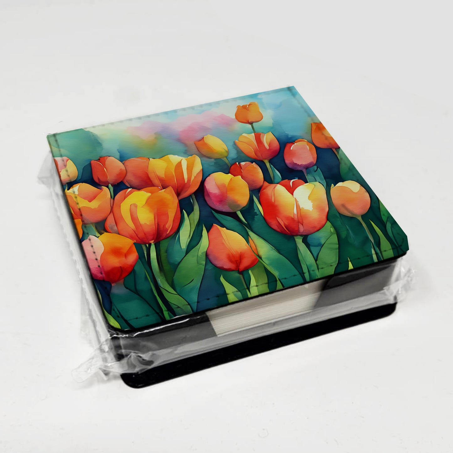Tulips in Watercolor PU Leather Note Paper Holder