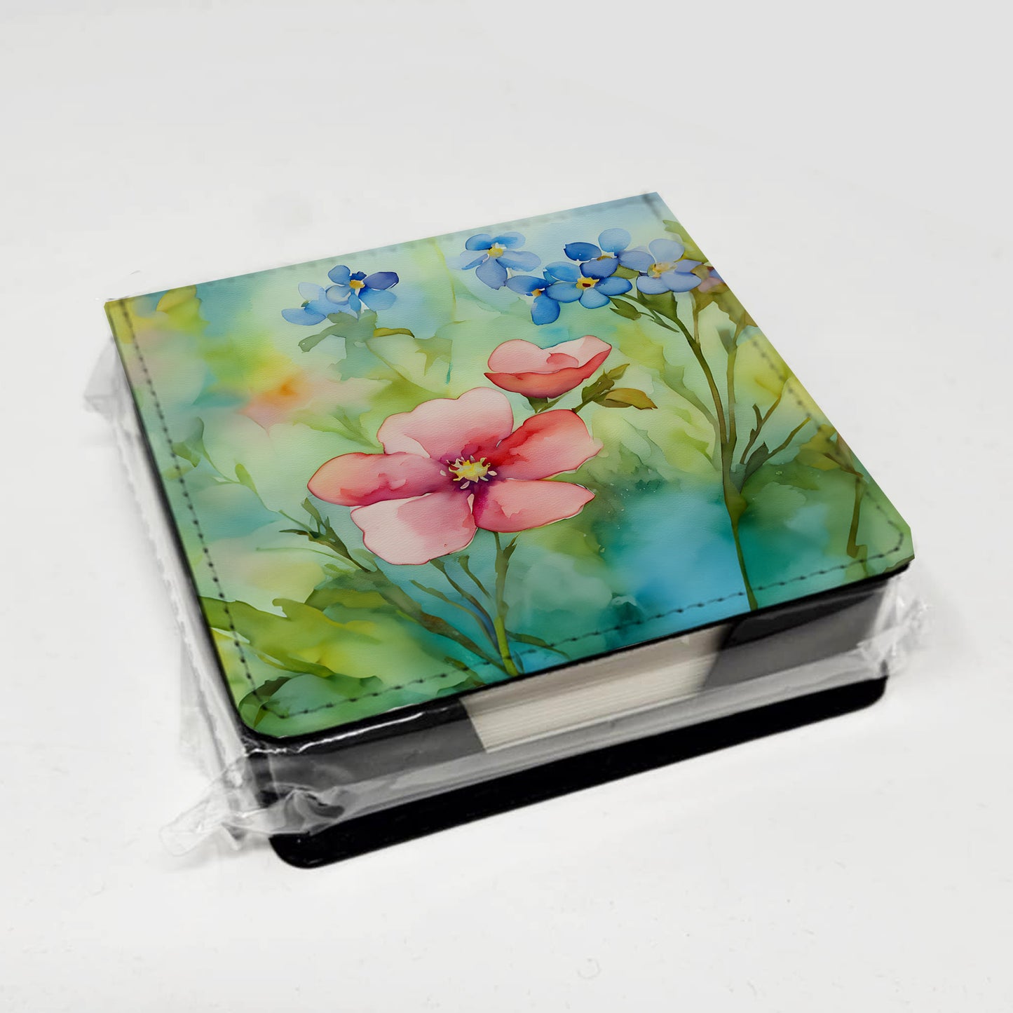 Alaska Forget-me-nots in Watercolor PU Leather Note Paper Holder