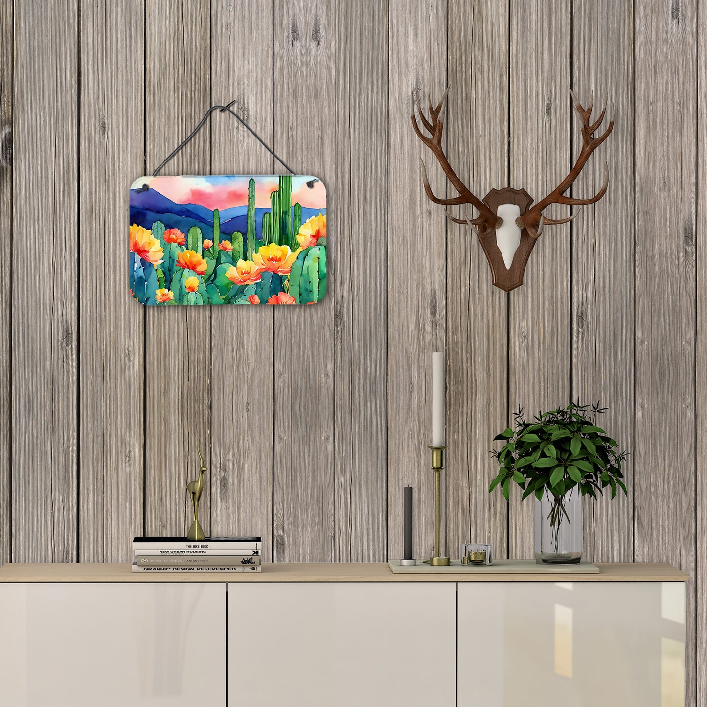 Arizona Saguaro Cactus Blossom in Watercolor Wall or Door Hanging Prints