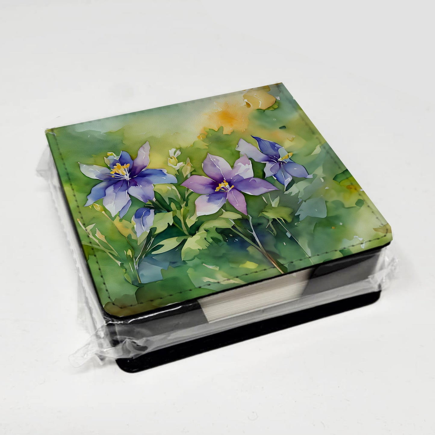 Colorado Rocky Mountain Columbine in Watercolor PU Leather Note Paper Holder