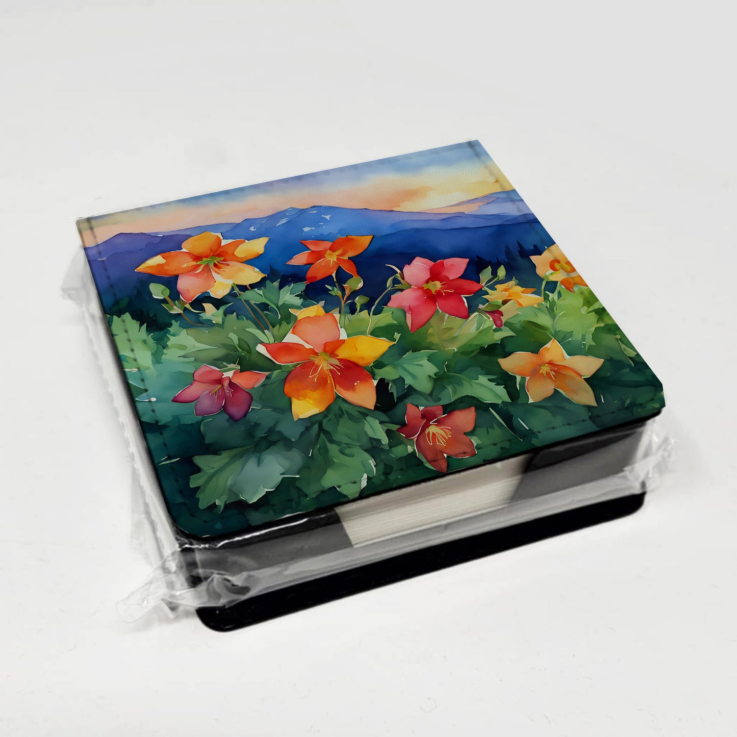Colorado Rocky Mountain Columbine in Watercolor PU Leather Note Paper Holder