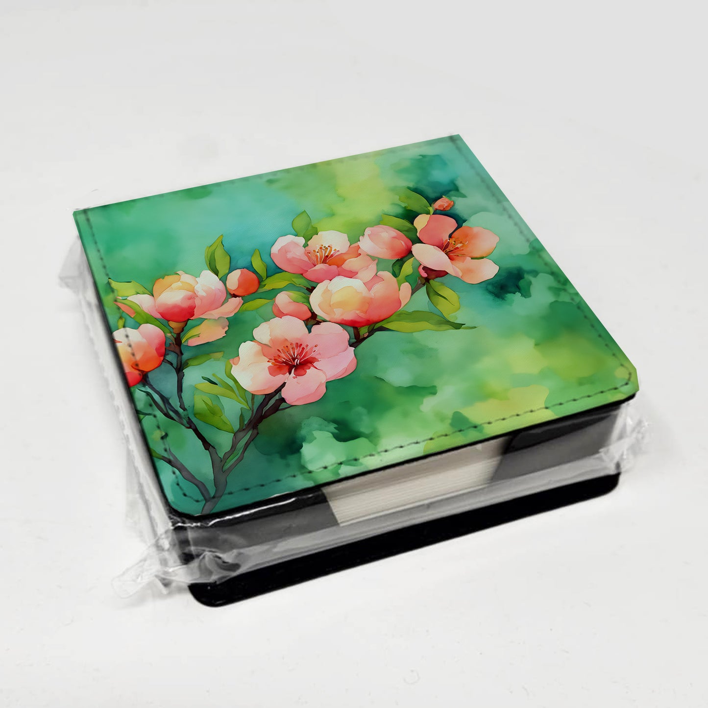 Delaware Peach Blossom in Watercolor PU Leather Note Paper Holder