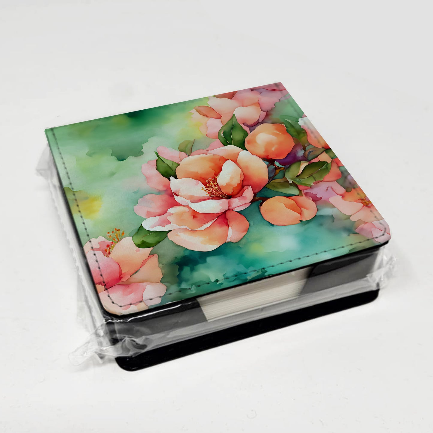 Delaware Peach Blossom in Watercolor PU Leather Note Paper Holder