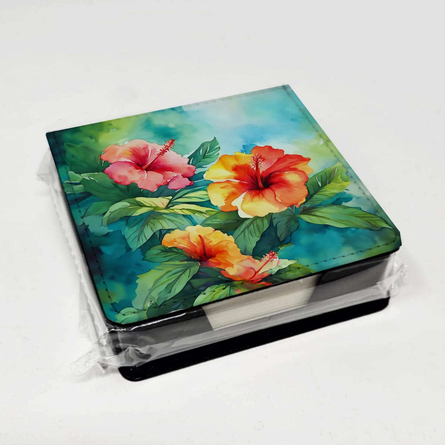 Hawaii Hawaiian Hibiscus in Watercolor PU Leather Note Paper Holder