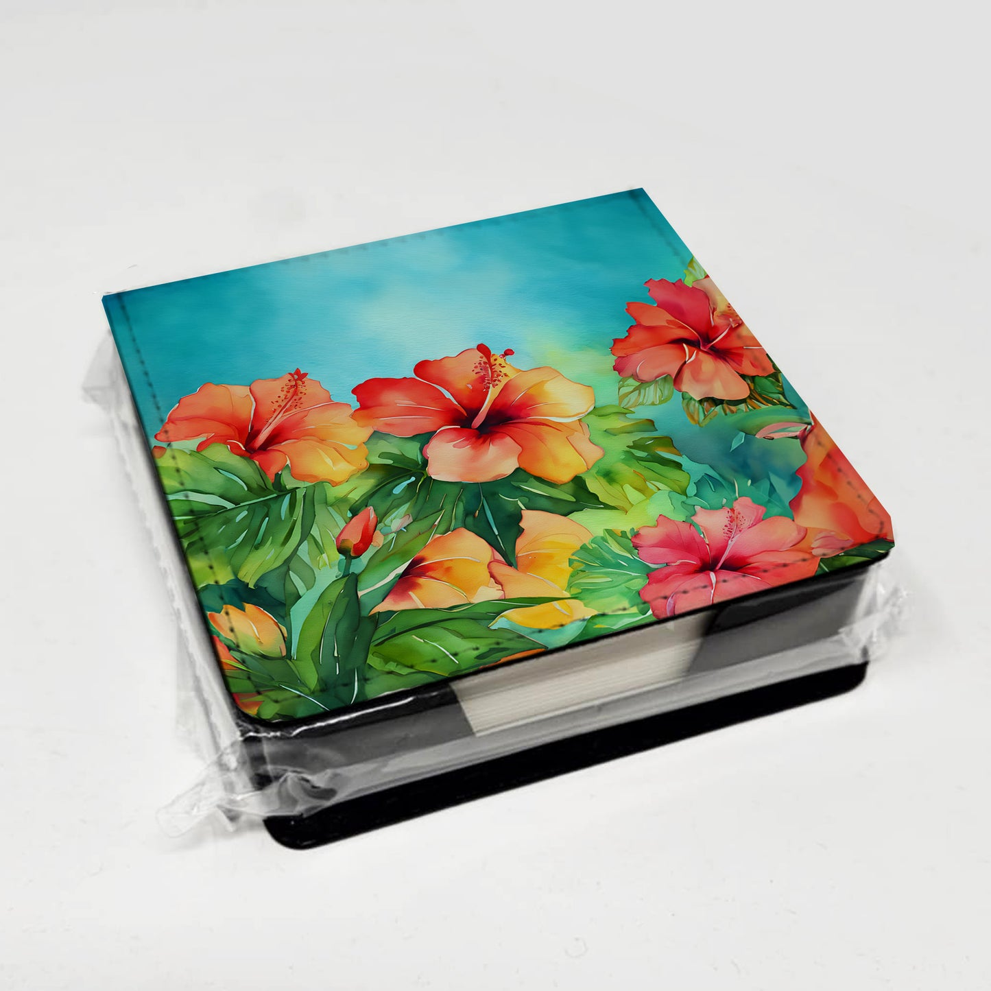 Hawaii Hawaiian Hibiscus in Watercolor PU Leather Note Paper Holder