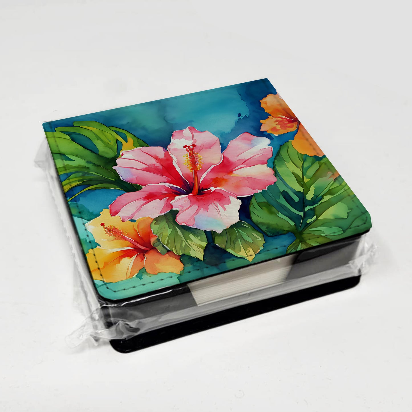 Hawaii Hawaiian Hibiscus in Watercolor PU Leather Note Paper Holder
