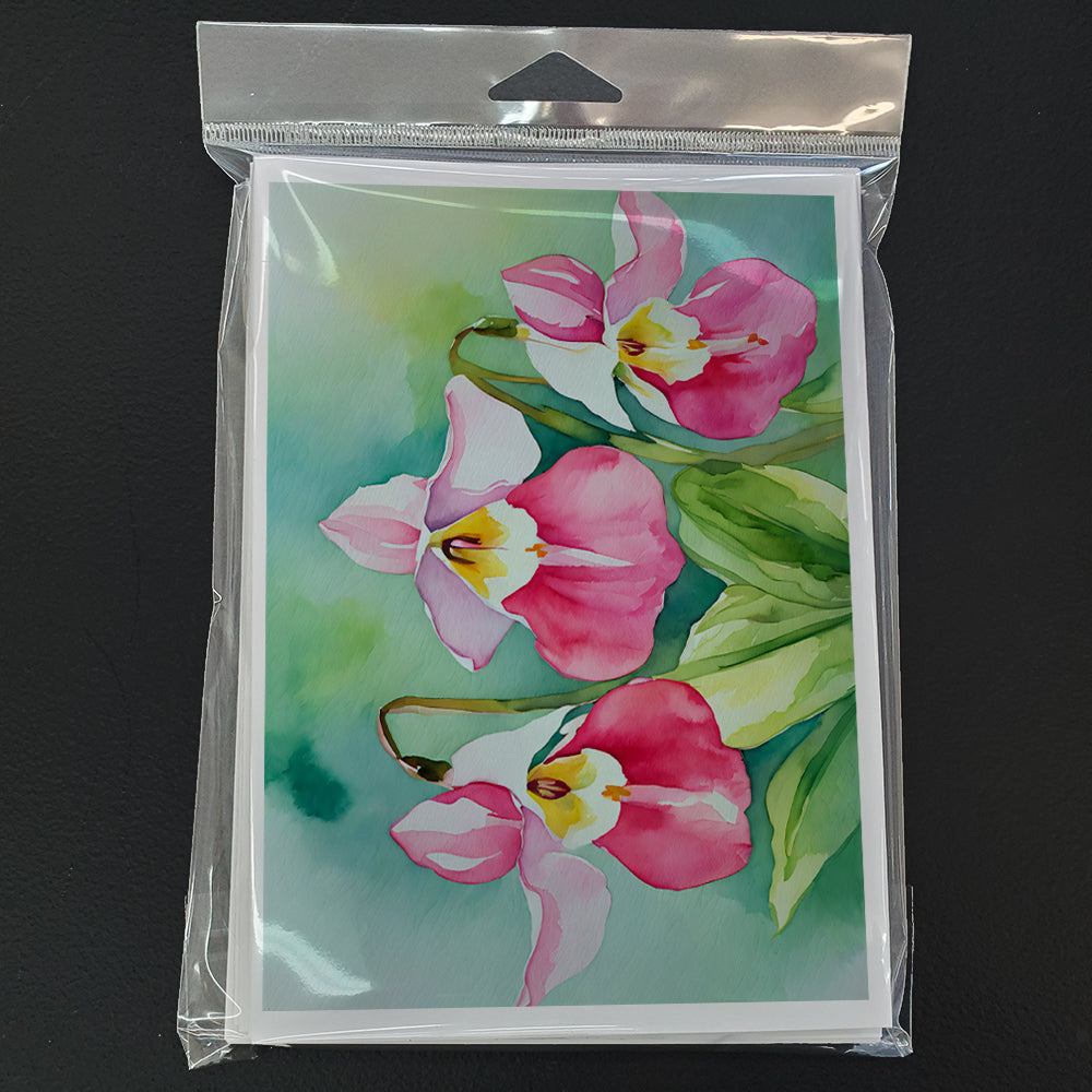 Minnesota Pink and White Lady�s Slippers in Watercolor Greeting Cards Pack of 8