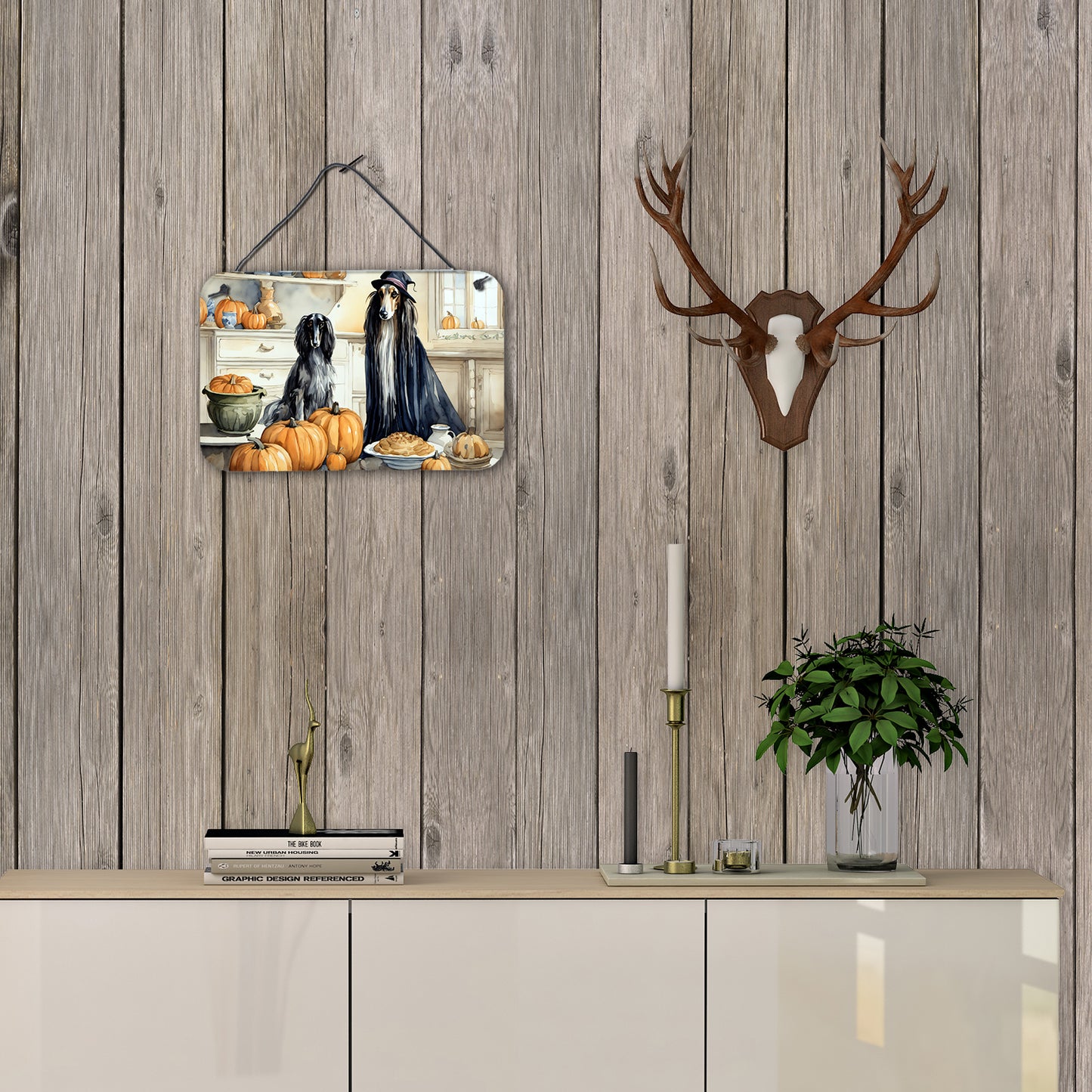 Afghan Hound Fall Kitchen Pumpkins Wall or Door Hanging Prints