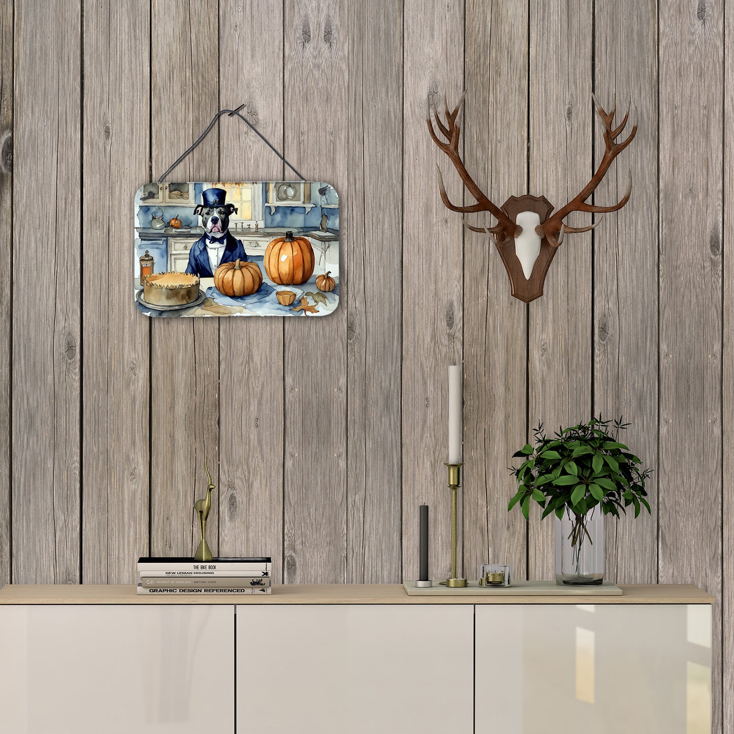 Pit Bull Terrier Fall Kitchen Pumpkins Wall or Door Hanging Prints