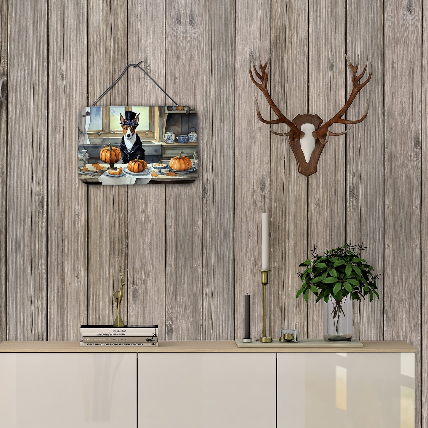 Basenji Fall Kitchen Pumpkins Wall or Door Hanging Prints
