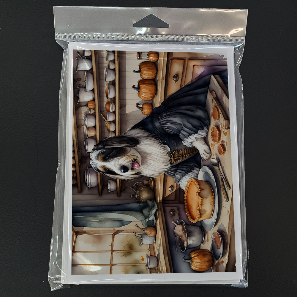 Bearded Collie Fall Kitchen Pumpkins Greeting Cards Pack of 8