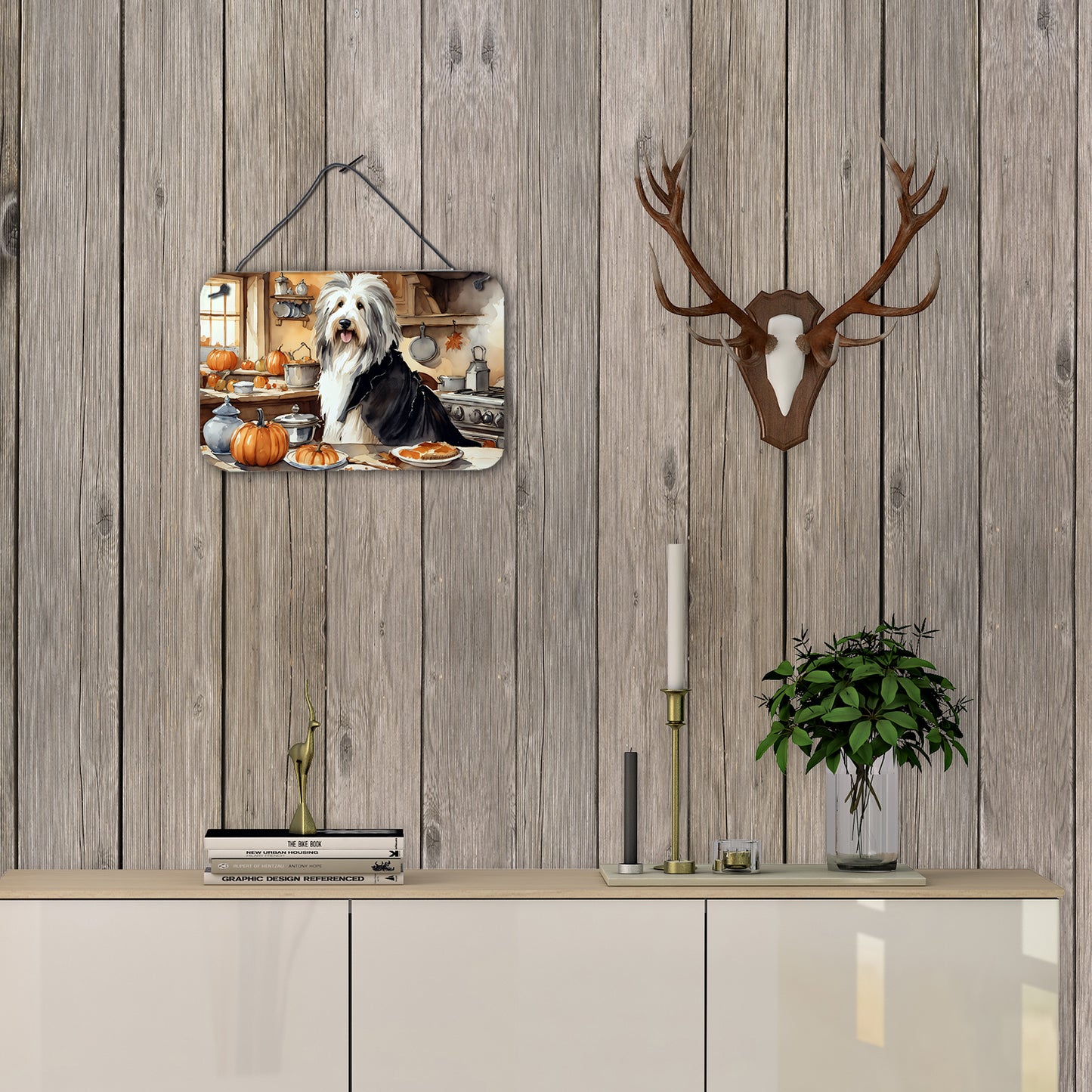 Bearded Collie Fall Kitchen Pumpkins Wall or Door Hanging Prints