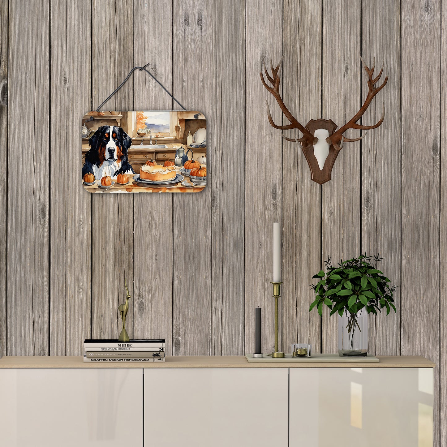 Bernese Mountain Dog Fall Kitchen Pumpkins Wall or Door Hanging Prints