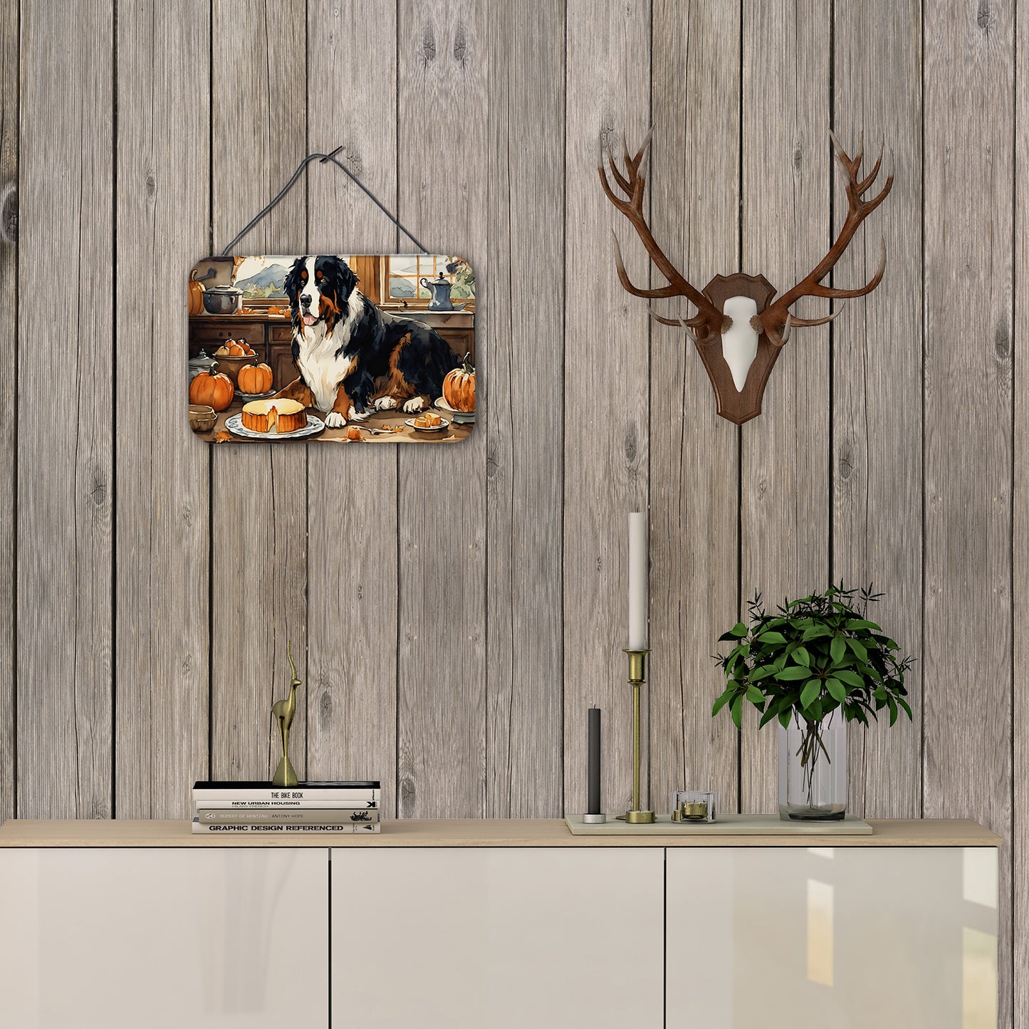 Bernese Mountain Dog Fall Kitchen Pumpkins Wall or Door Hanging Prints