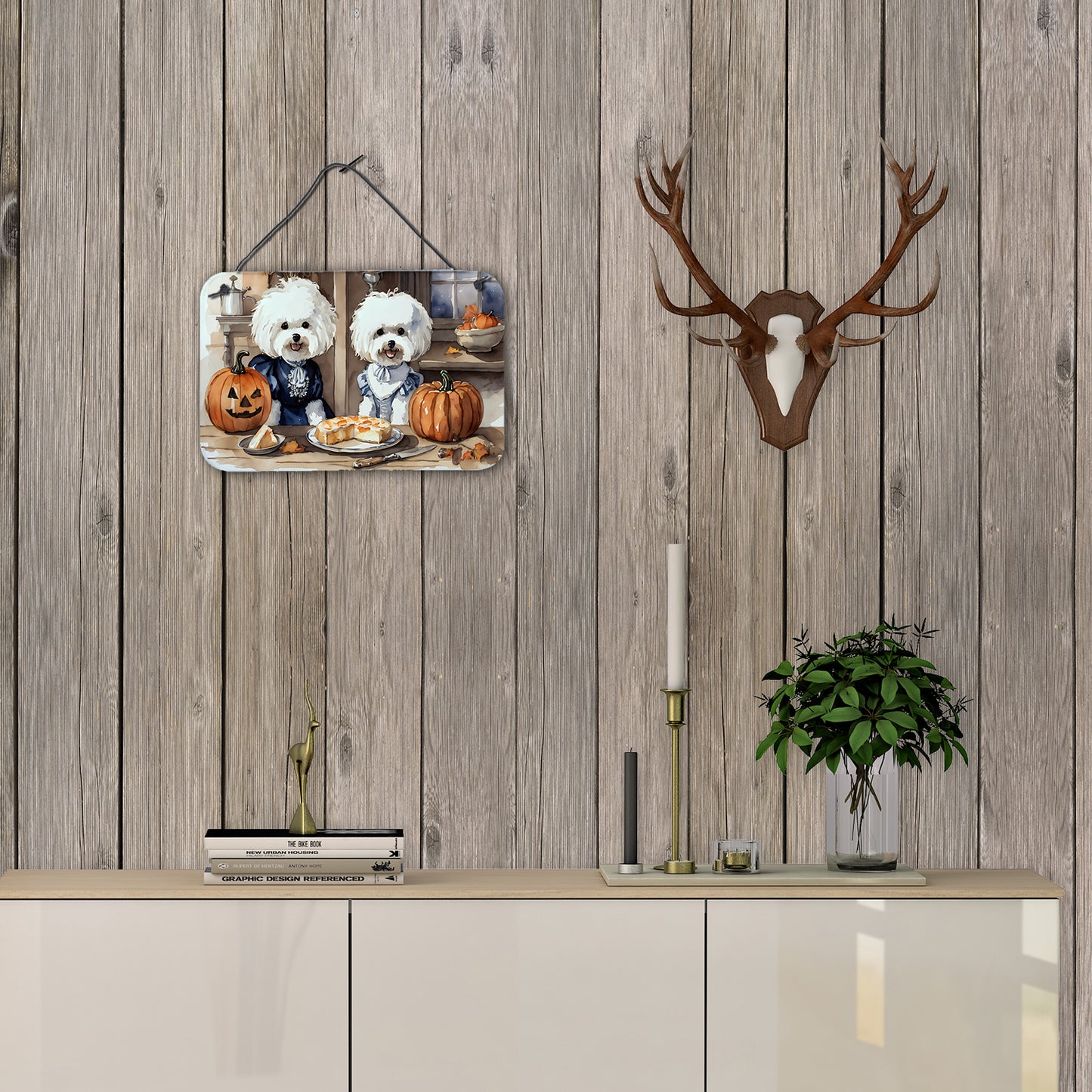 Bichon Frise Fall Kitchen Pumpkins Wall or Door Hanging Prints