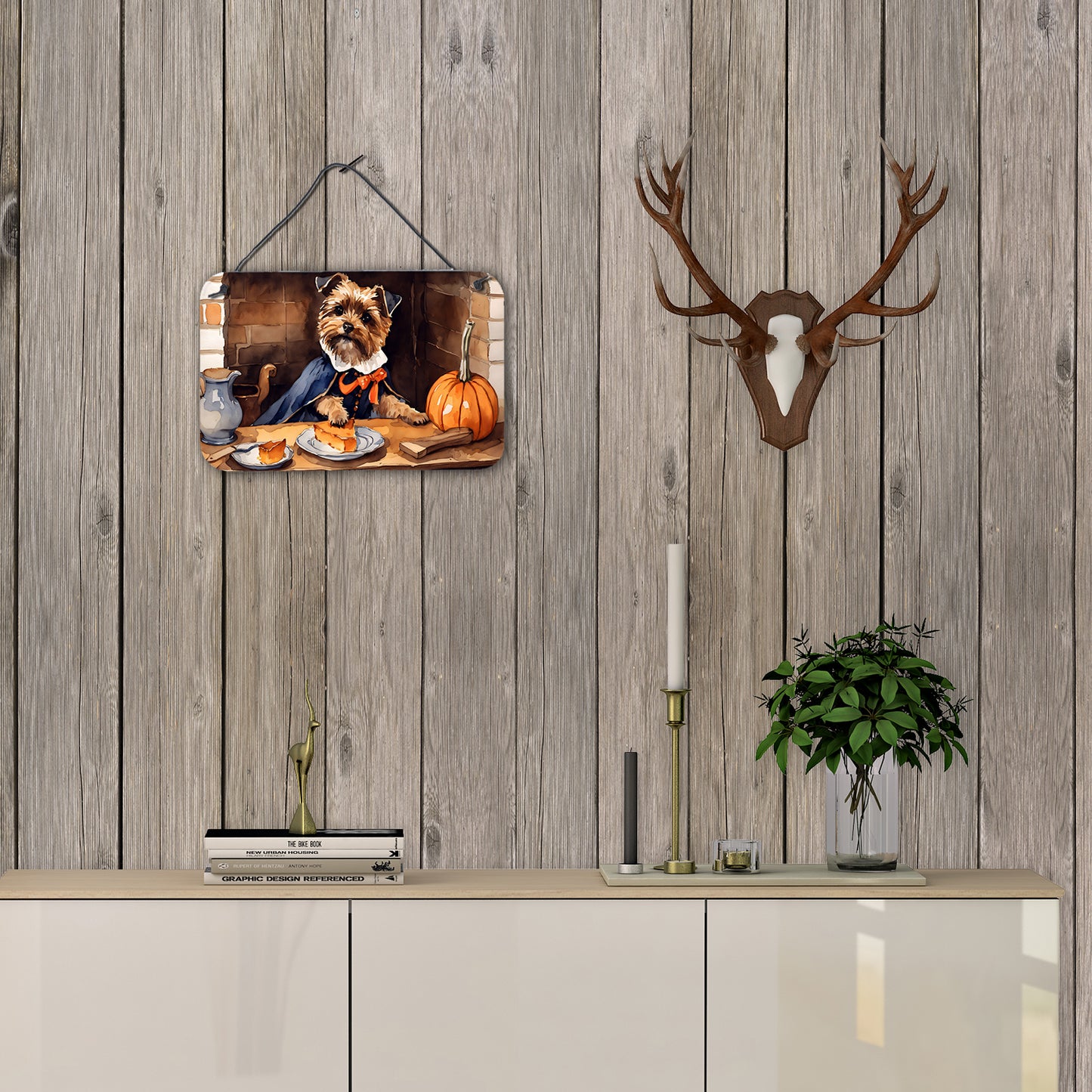 Border Terrier Fall Kitchen Pumpkins Wall or Door Hanging Prints