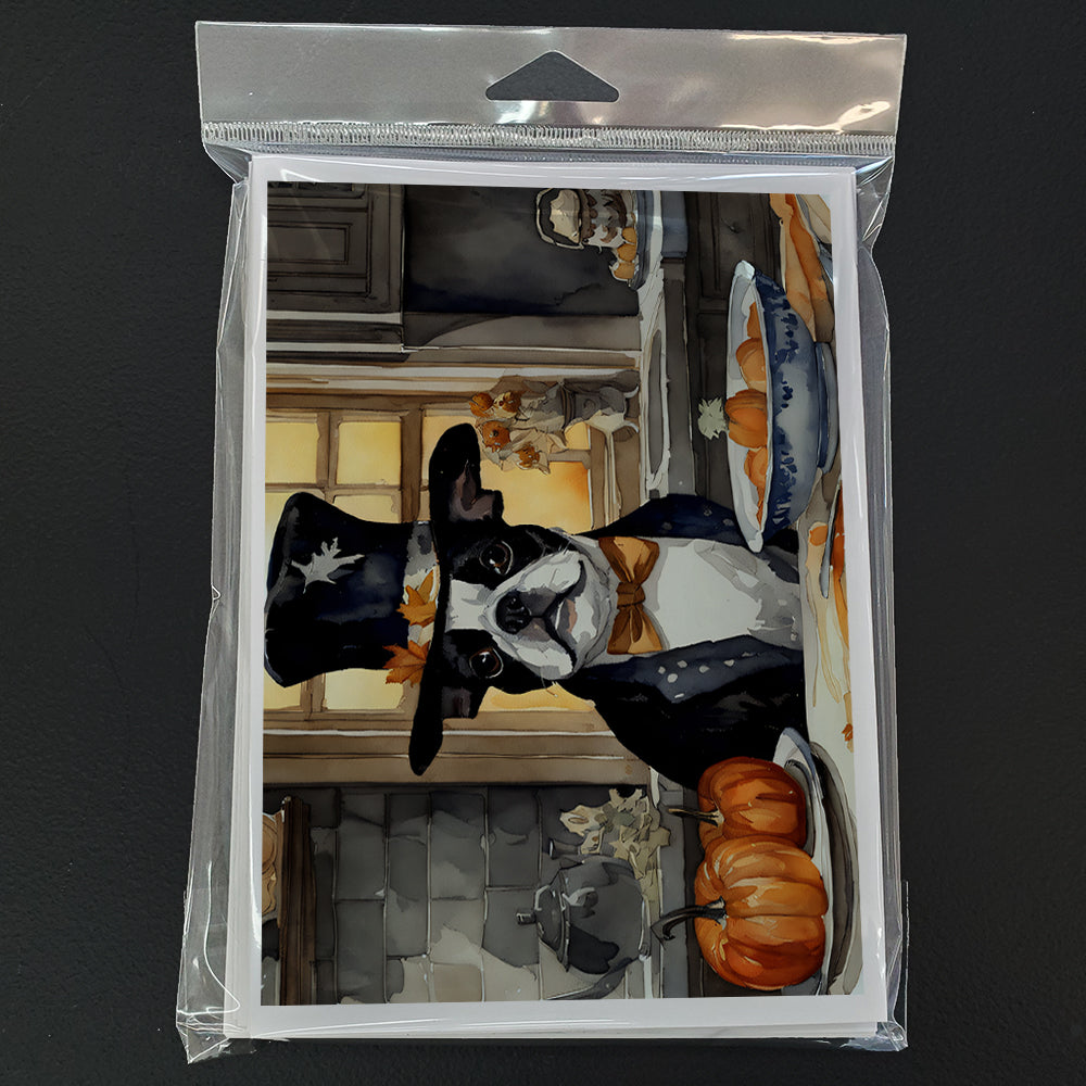 Boston Terrier Fall Kitchen Pumpkins Greeting Cards Pack of 8