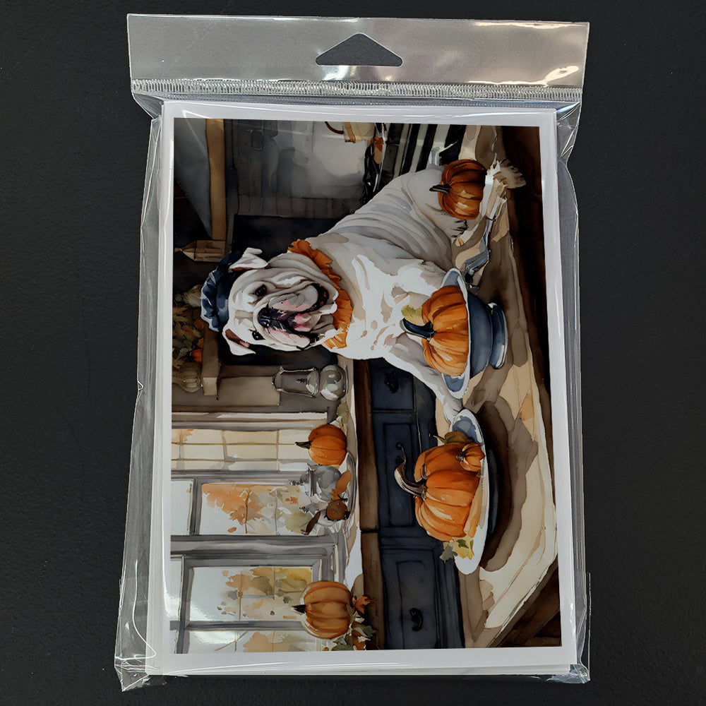 English Bulldog Fall Kitchen Pumpkins Greeting Cards Pack of 8