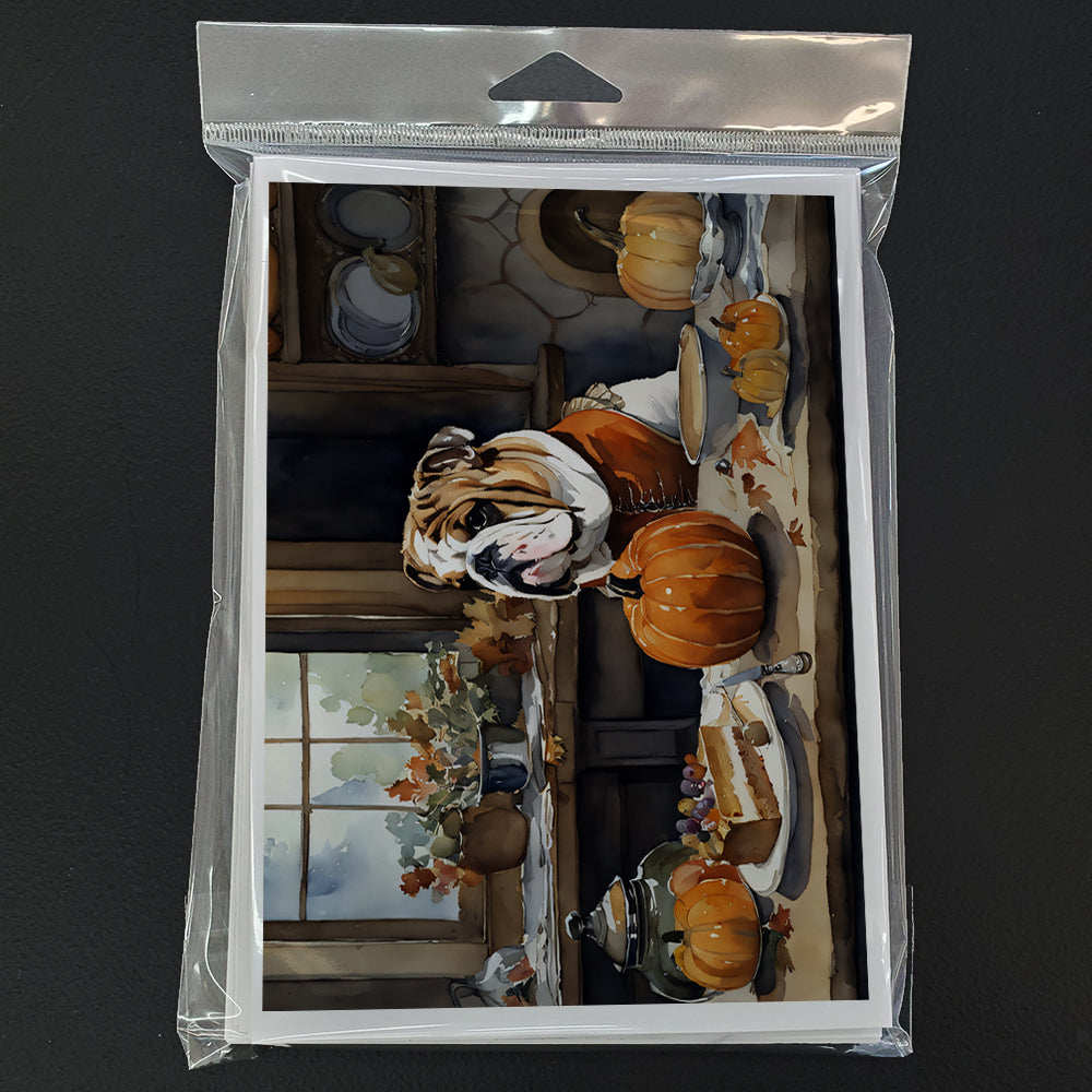 English Bulldog Fall Kitchen Pumpkins Greeting Cards Pack of 8