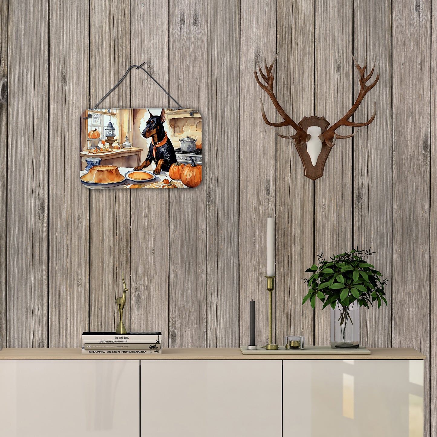 Doberman Pinscher Fall Kitchen Pumpkins Wall or Door Hanging Prints