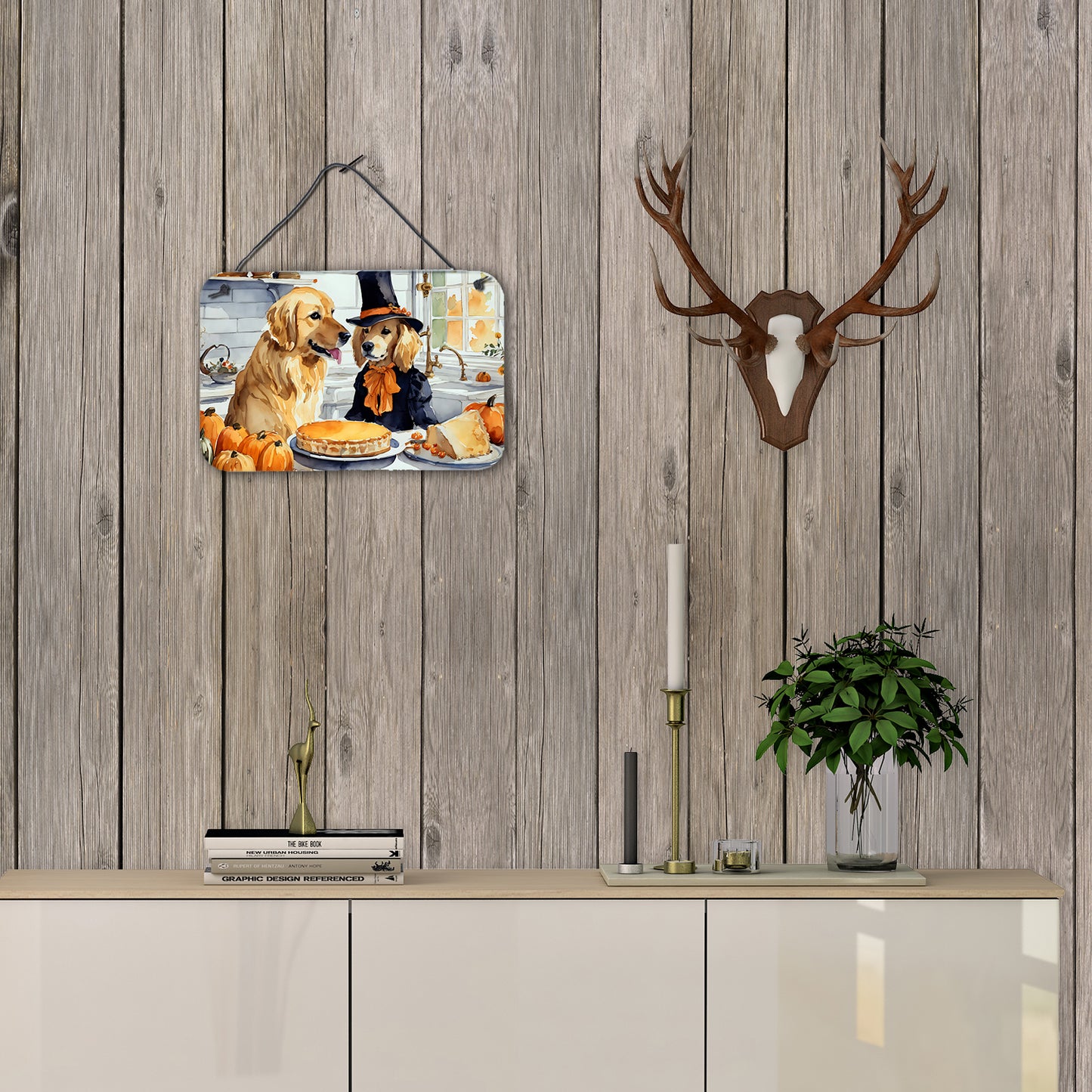 Golden Retriever Fall Kitchen Pumpkins Wall or Door Hanging Prints