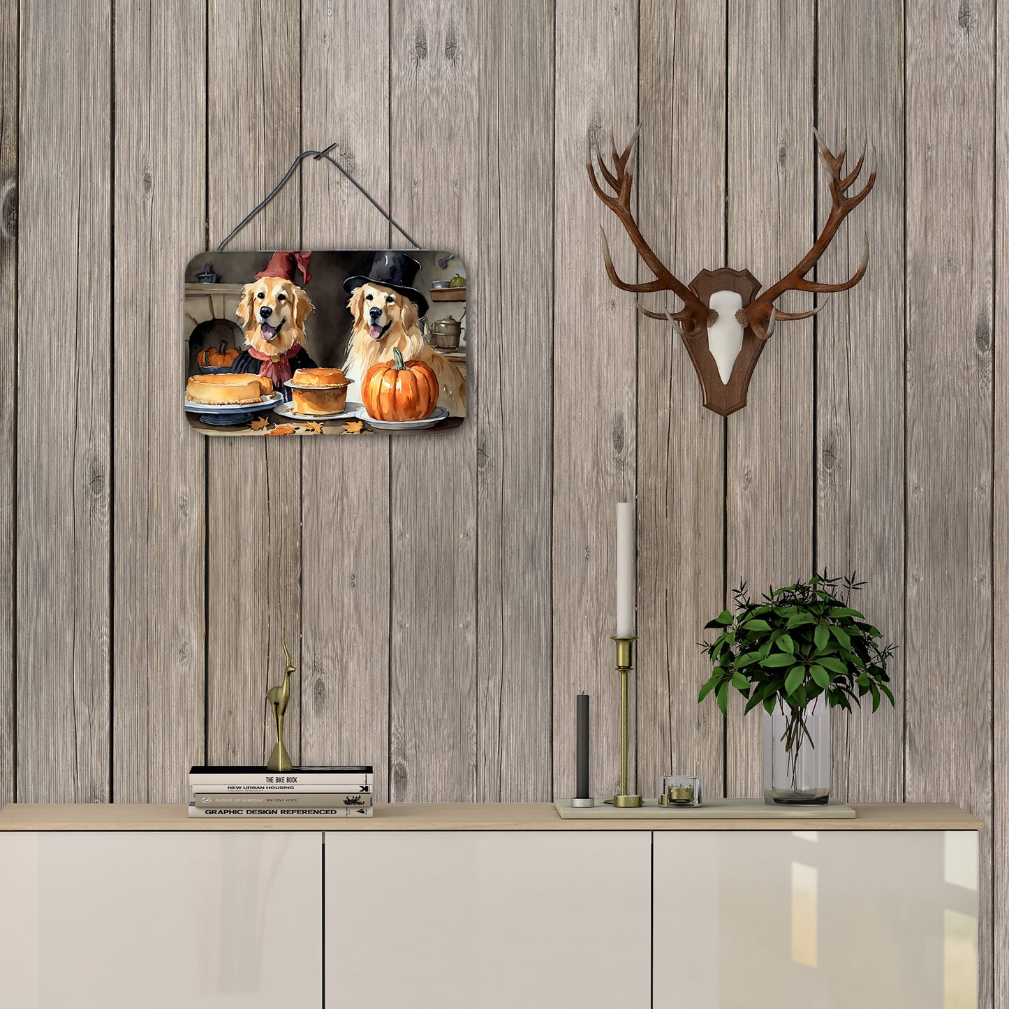 Golden Retriever Fall Kitchen Pumpkins Wall or Door Hanging Prints