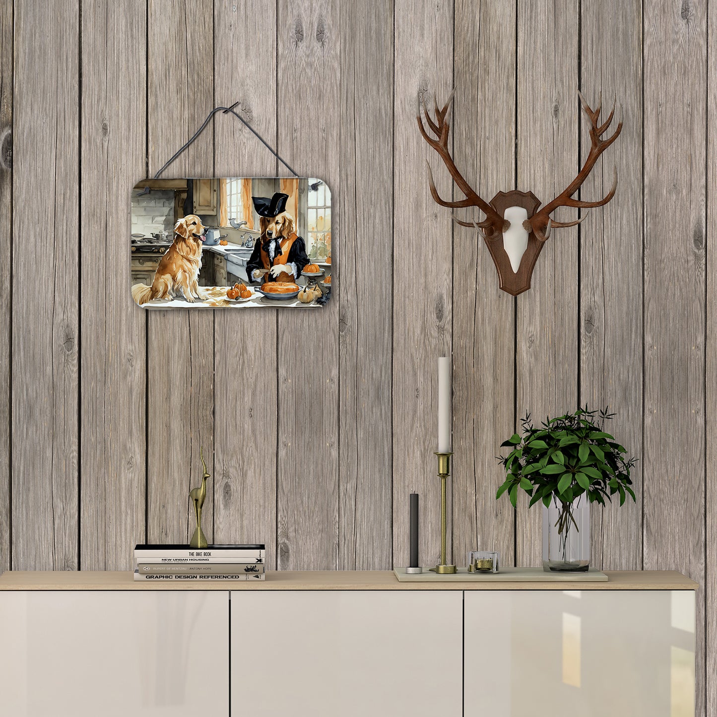 Golden Retriever Fall Kitchen Pumpkins Wall or Door Hanging Prints