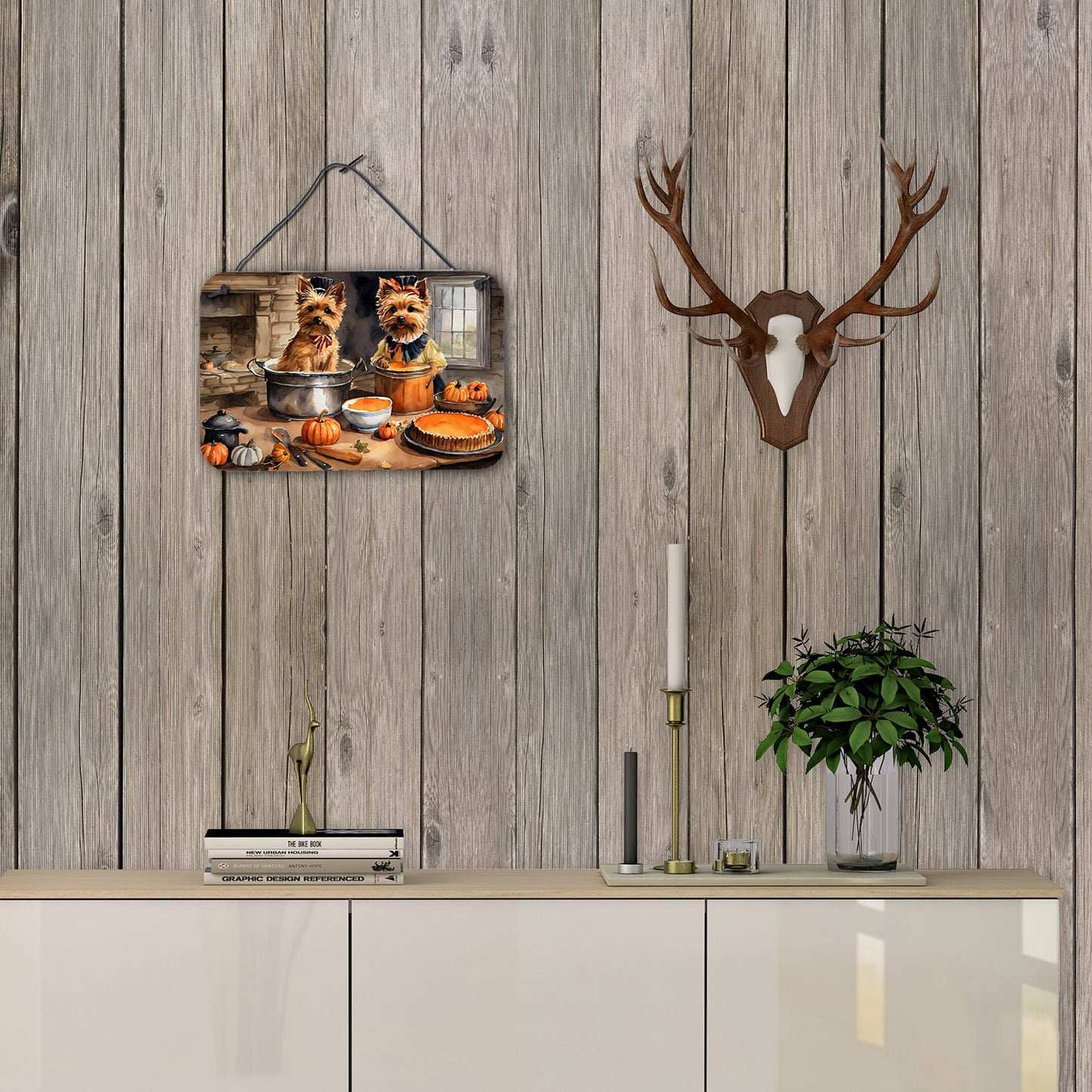 Norwich Terrier Fall Kitchen Pumpkins Wall or Door Hanging Prints