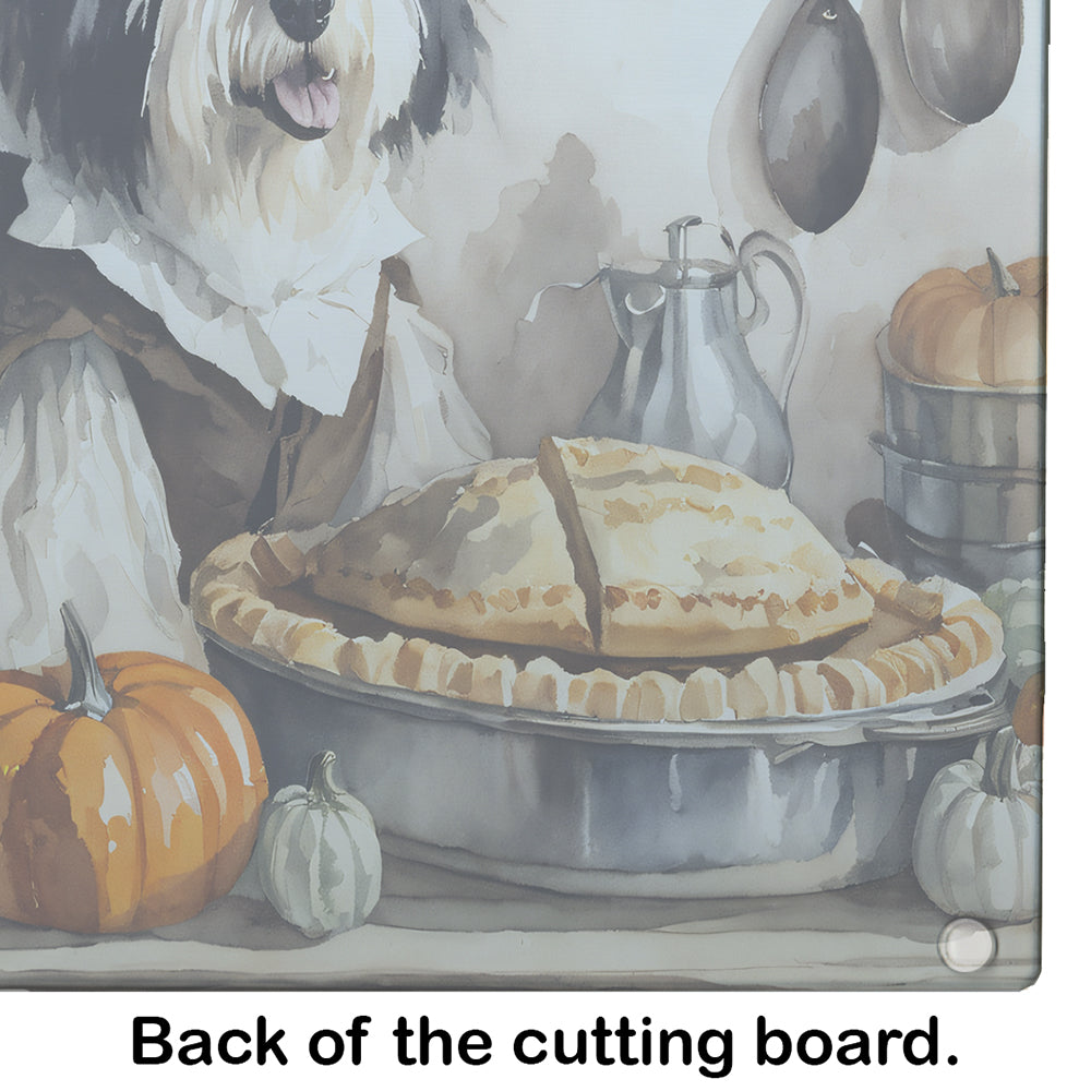 Old English Sheepdog Fall Kitchen Pumpkins Glass Cutting Board