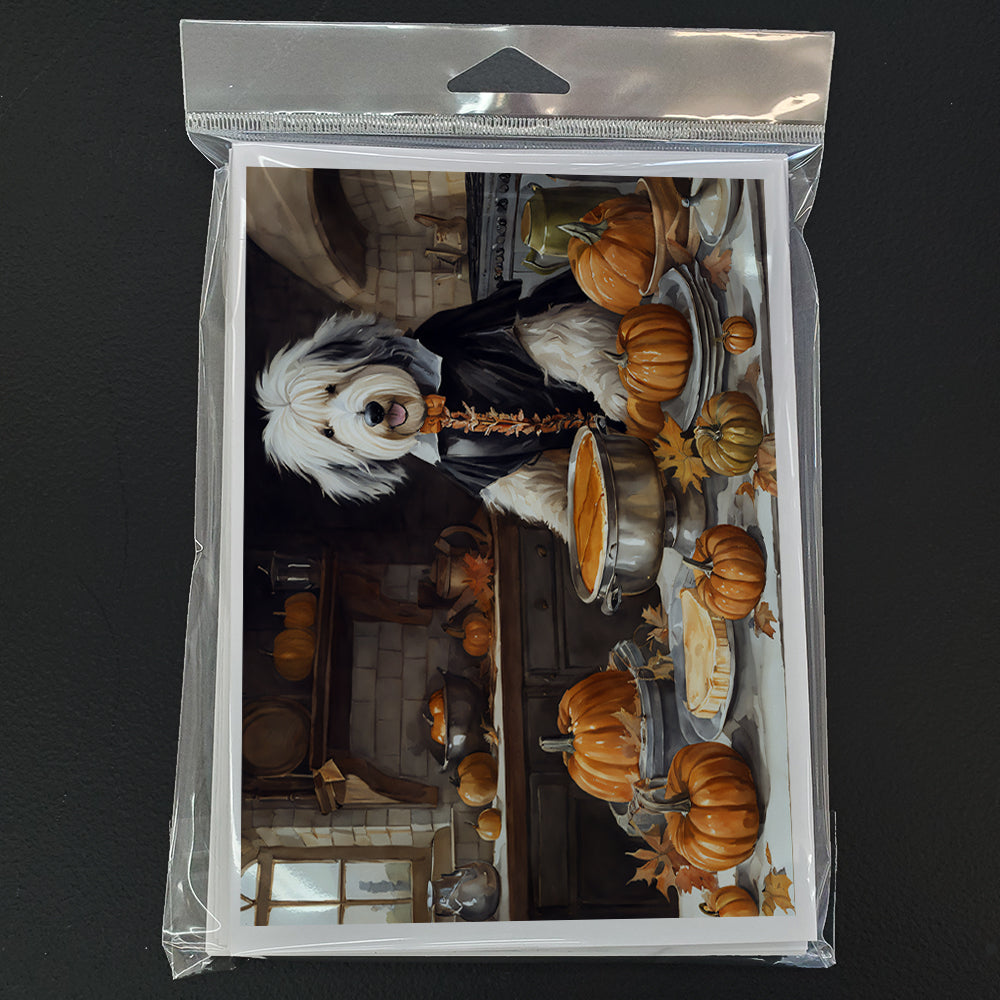 Old English Sheepdog Fall Kitchen Pumpkins Greeting Cards Pack of 8