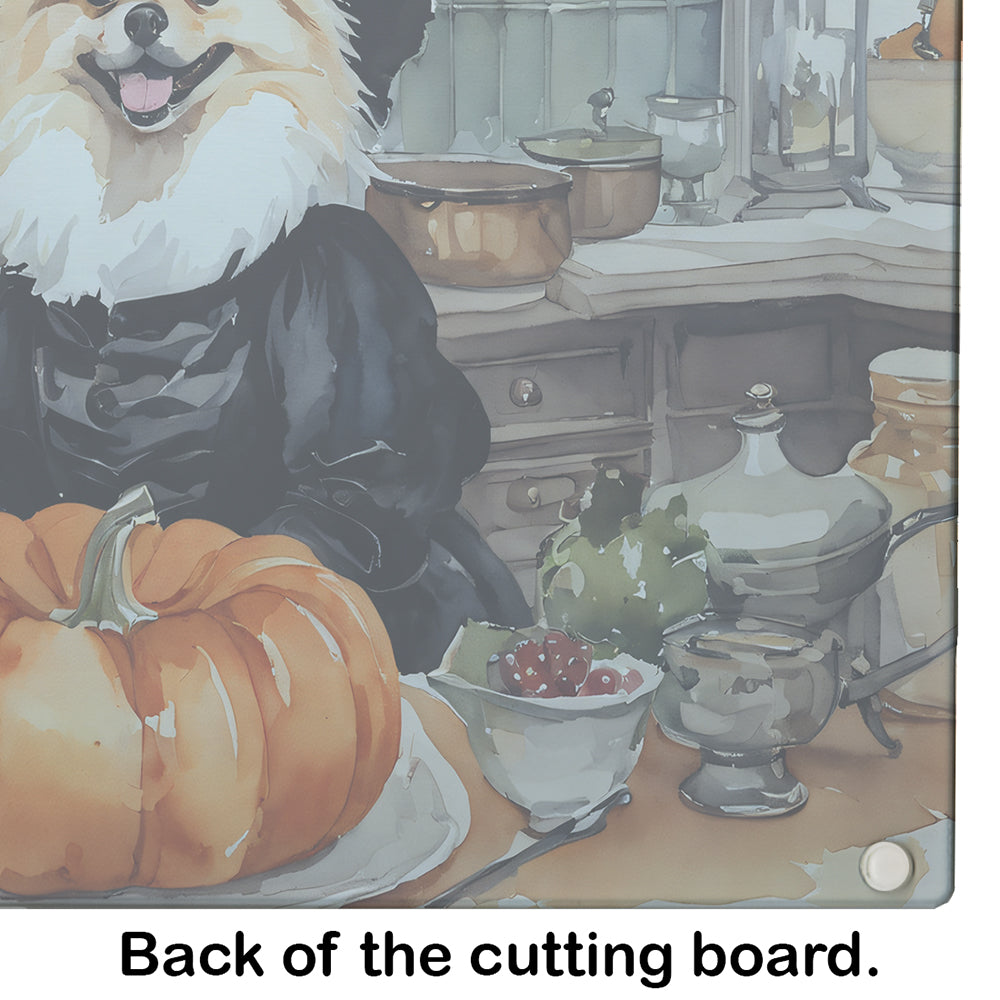 Pomeranian Fall Kitchen Pumpkins Glass Cutting Board