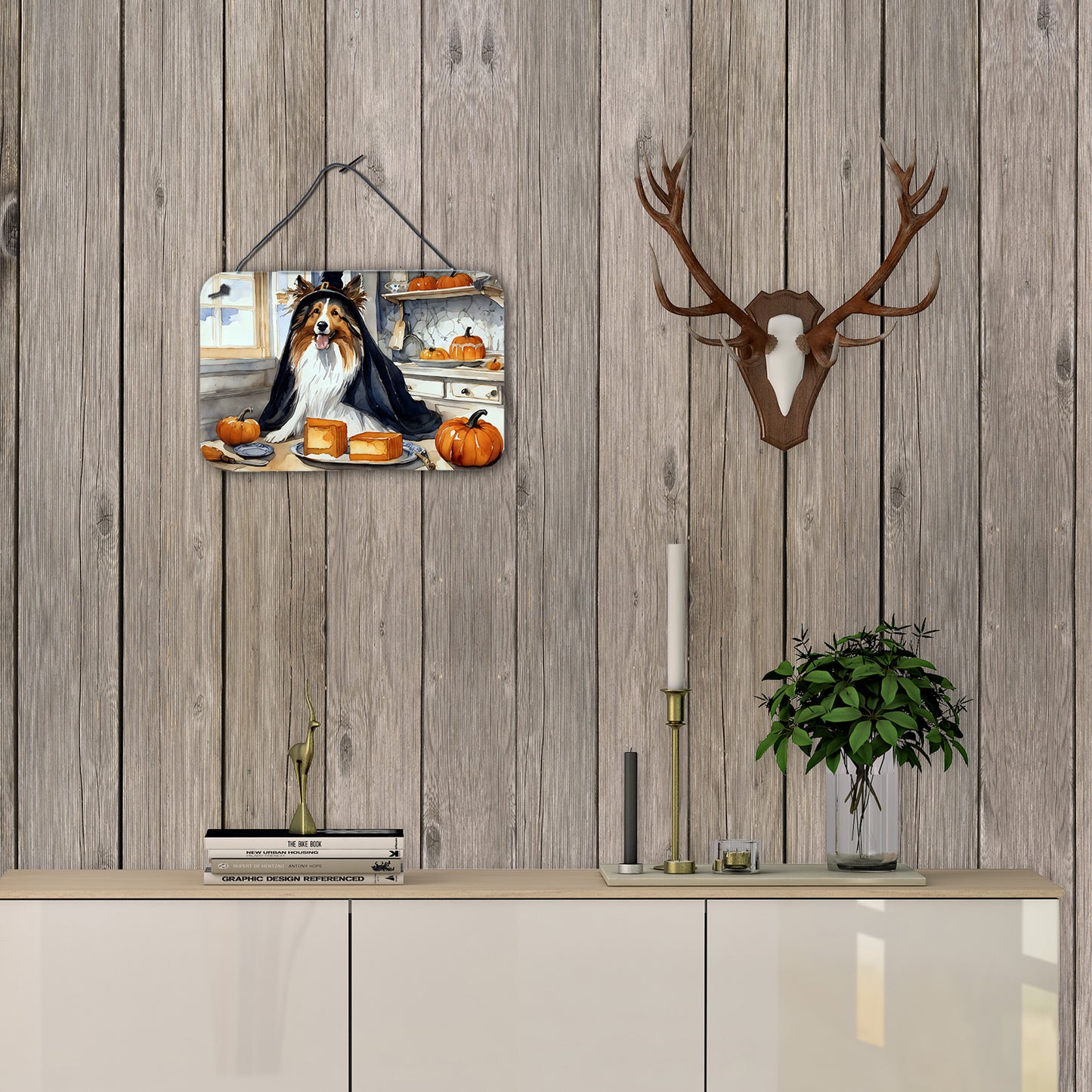Sheltie Fall Kitchen Pumpkins Wall or Door Hanging Prints