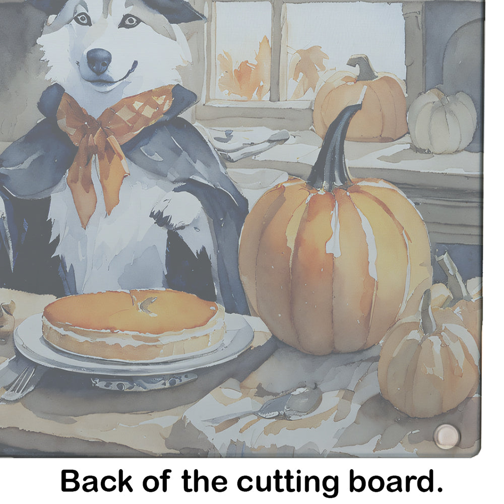 Siberian Husky Fall Kitchen Pumpkins Glass Cutting Board