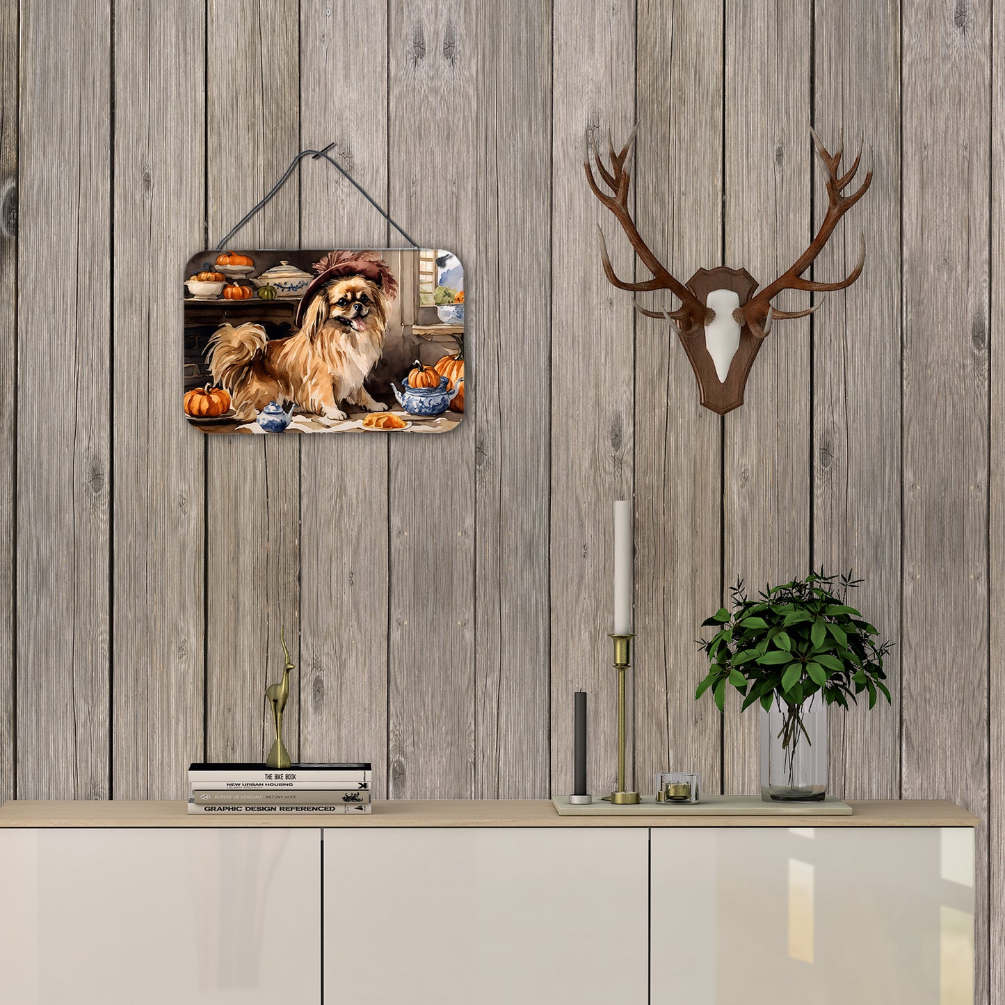 Tibetan Spaniel Fall Kitchen Pumpkins Wall or Door Hanging Prints