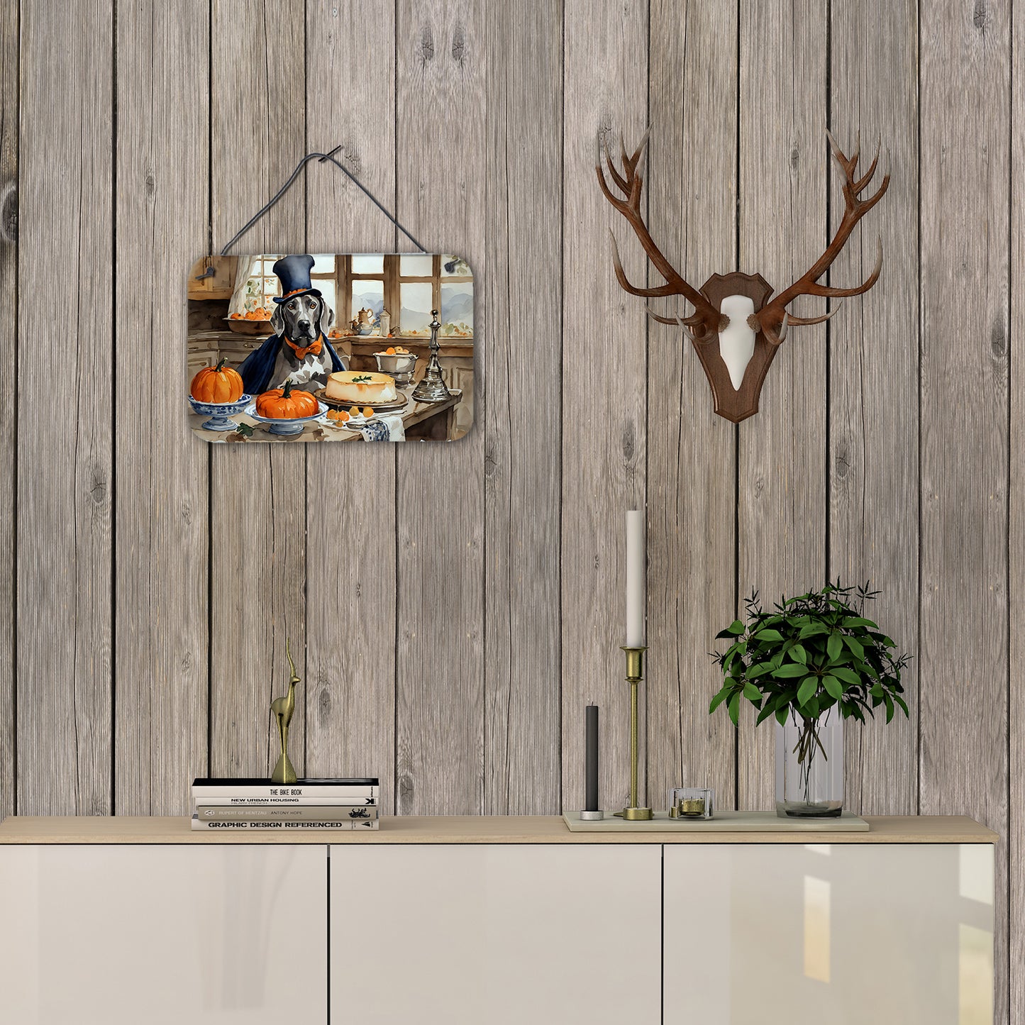 Weimaraner Fall Kitchen Pumpkins Wall or Door Hanging Prints