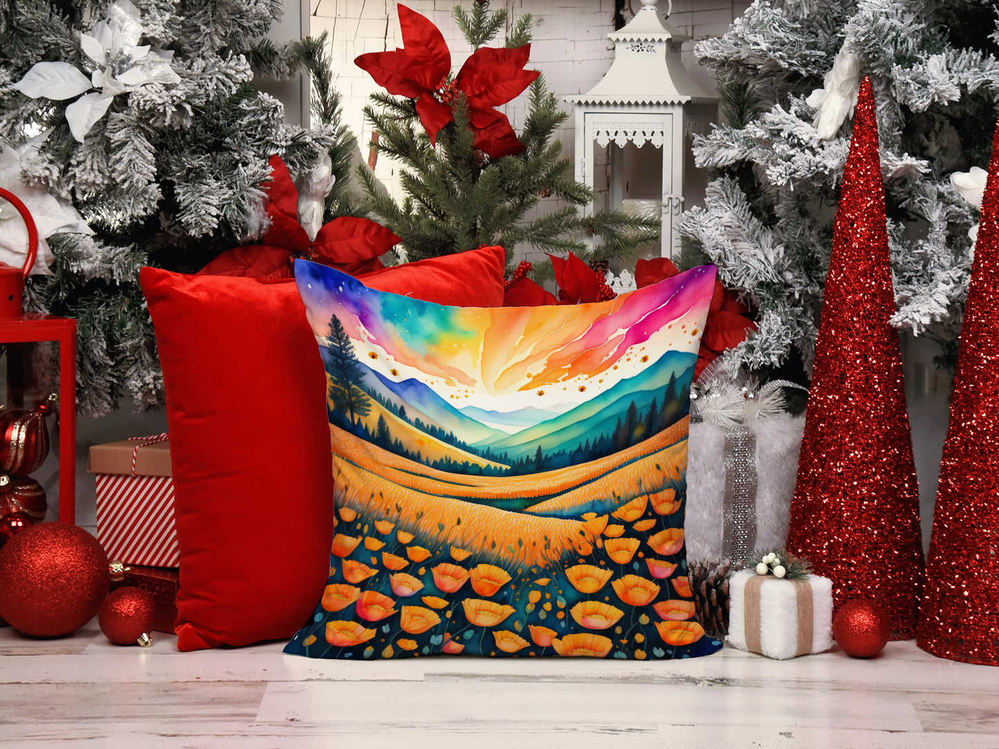 Colorful California poppies Throw Pillow