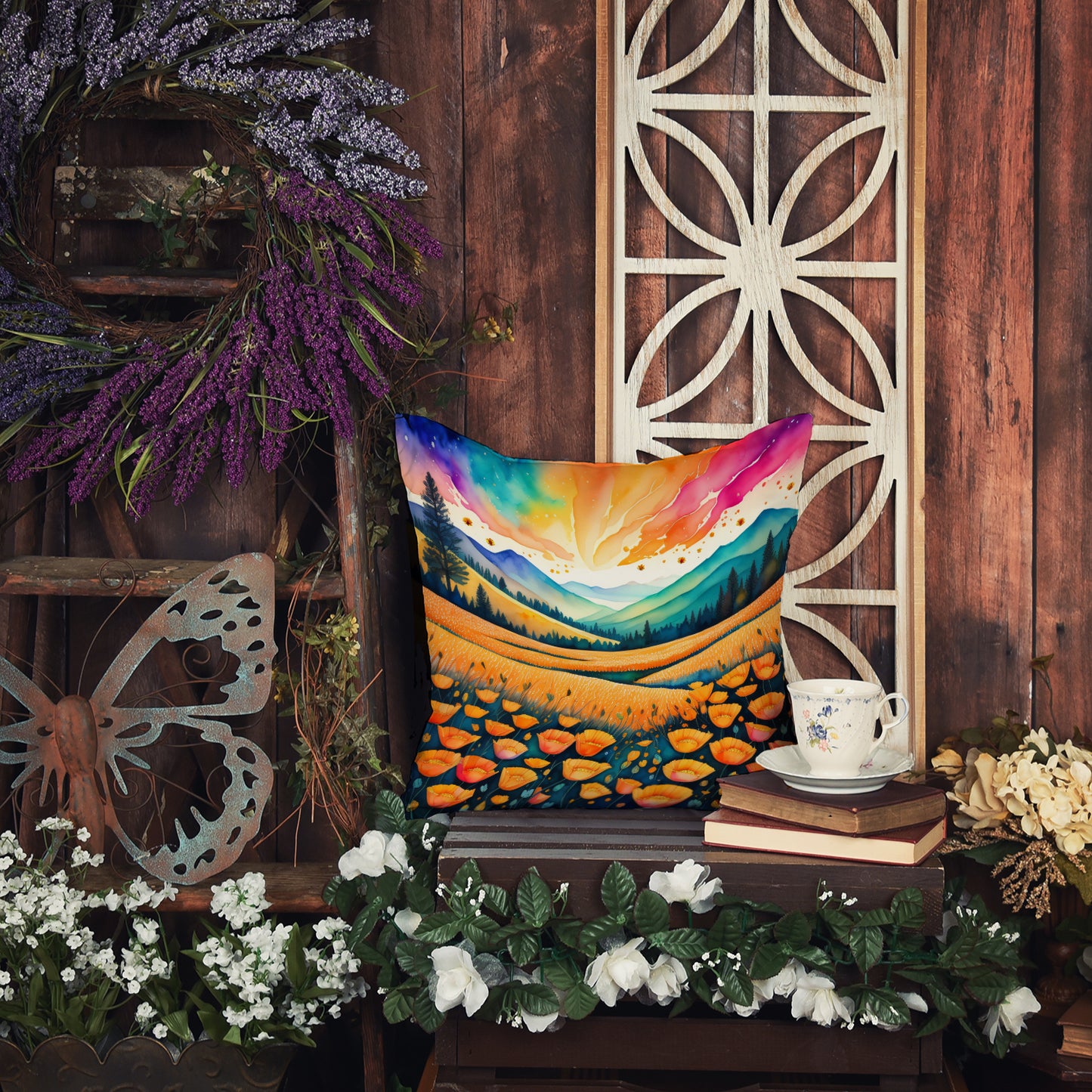 Colorful California poppies Throw Pillow