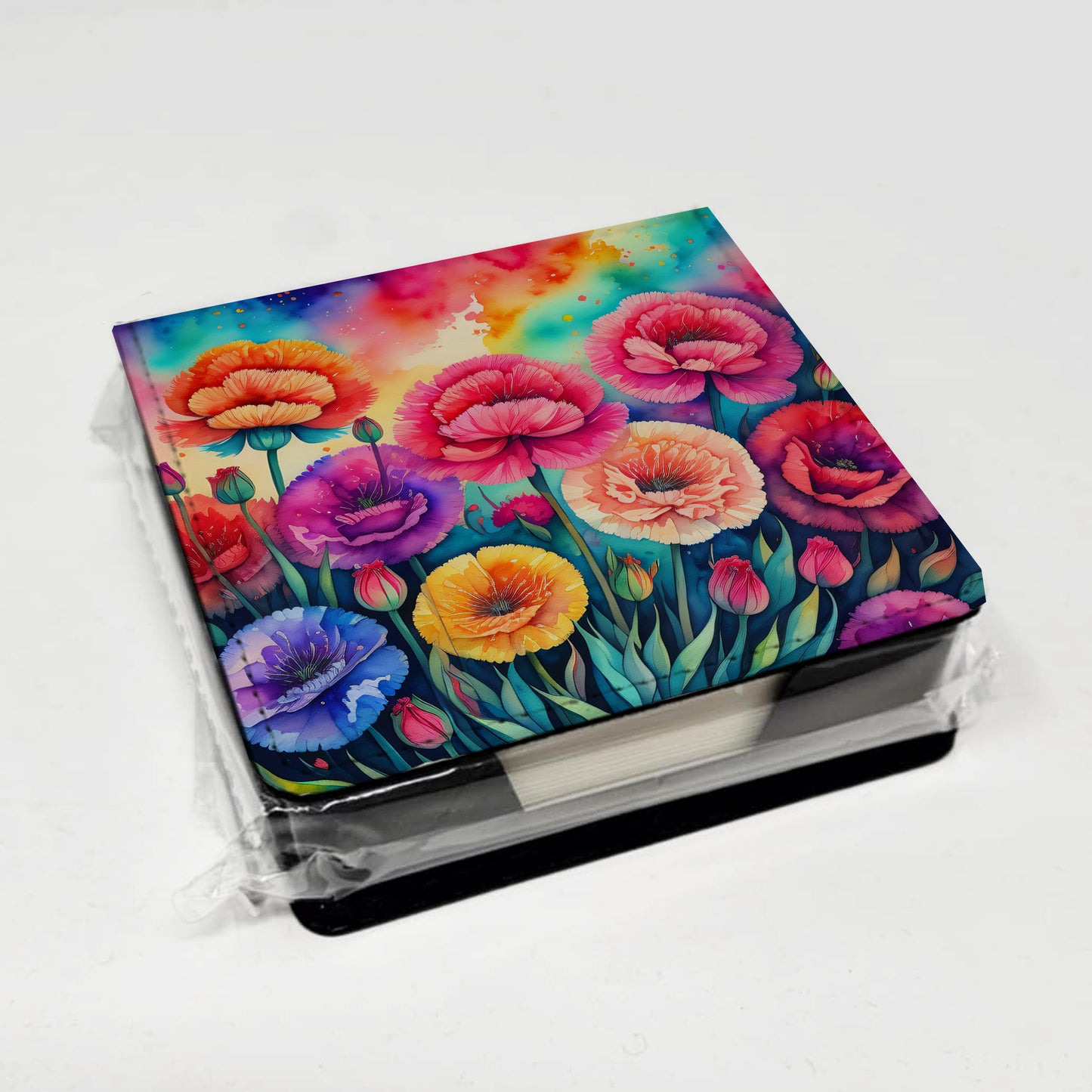 Colorful Carnations PU Leather Note Paper Holder